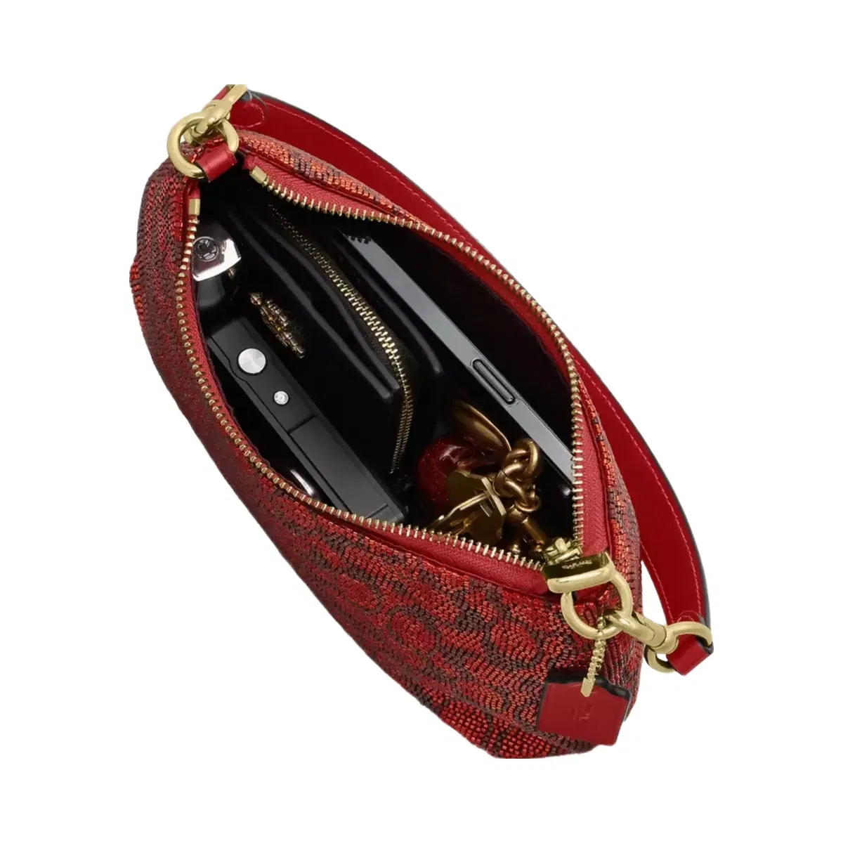 Coach Teri Shoulder Bag In Signature Beaded Satin in Gold Crimson