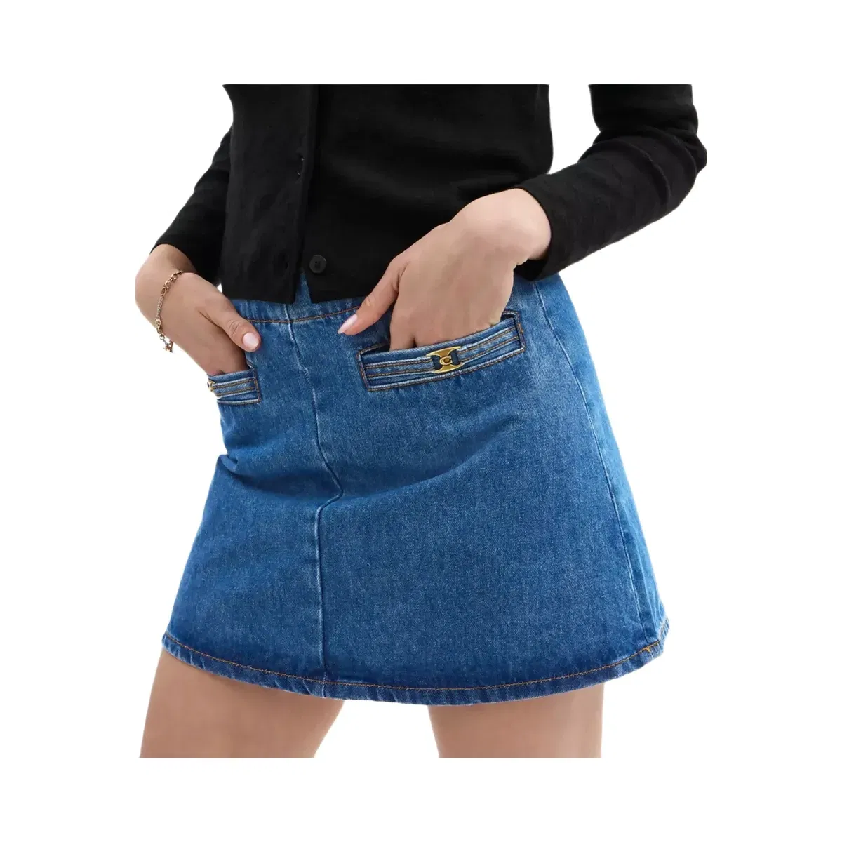 Coach Heritage C Denim Mini Skirt In Organic Cotton in Medium Blue