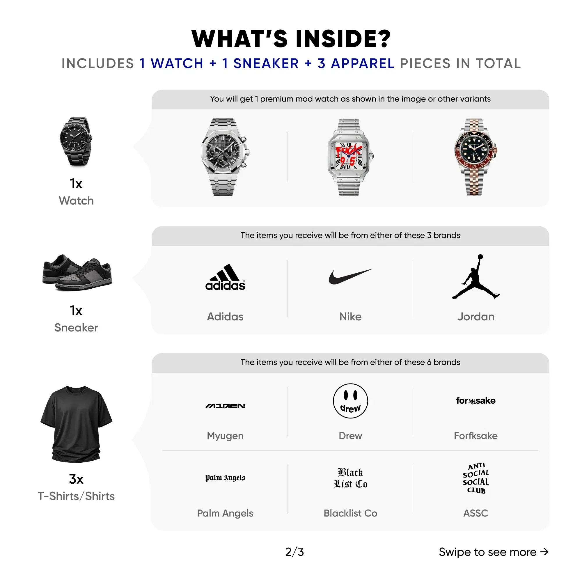 Mystery Box - Favourite (Worth AED 1,400) (For Him) [Seiko Mod Watch + 1 Pair Sneakers + 3 Global Hype Apparel Inside]