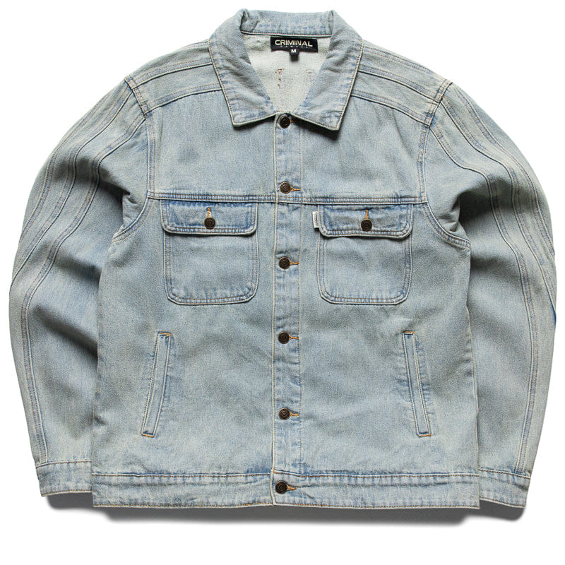 Criminal Damage Wavy Denim Jacket - Washed Blue