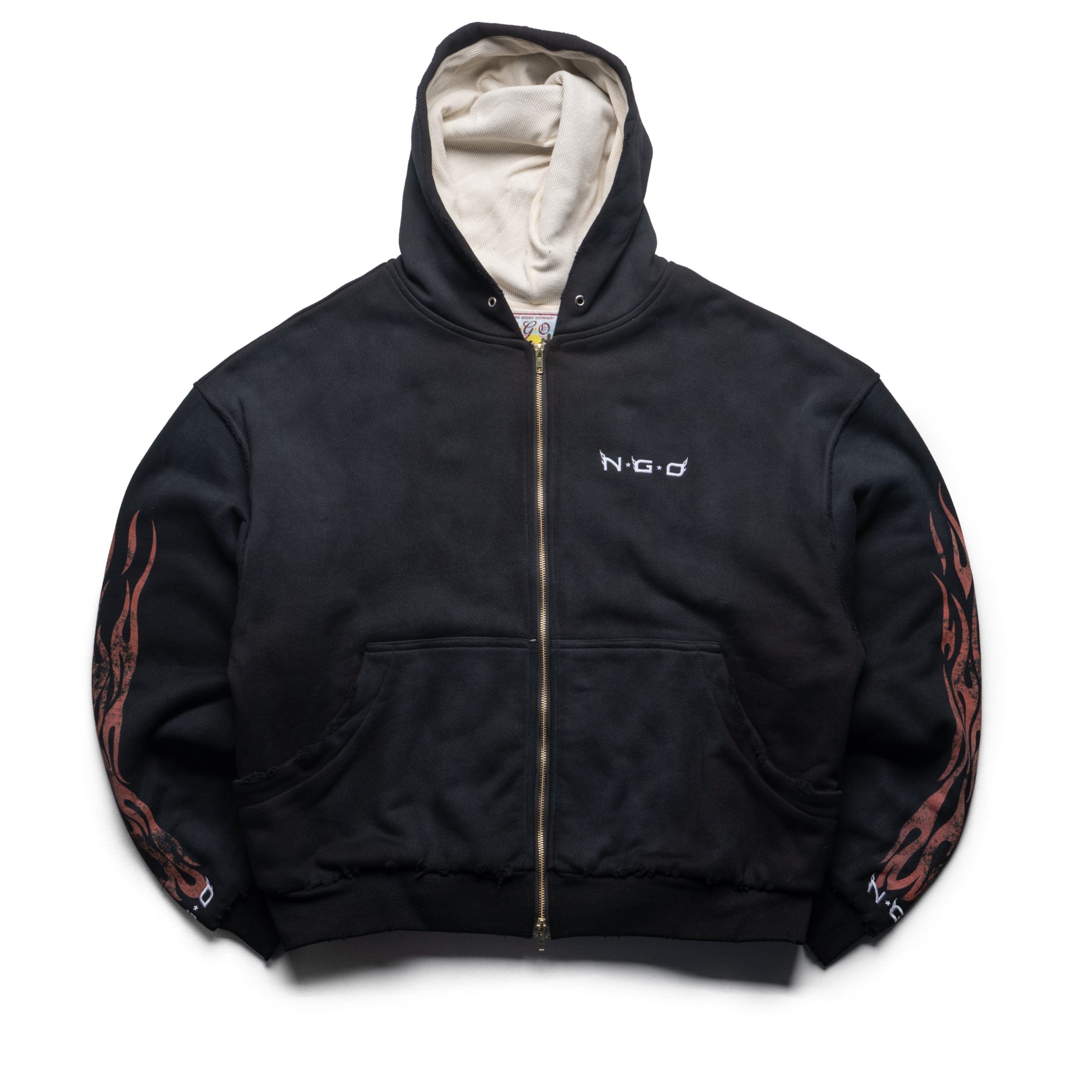 Nothing Grows Overnight Flame Logo Full Zip Hoodie - Black