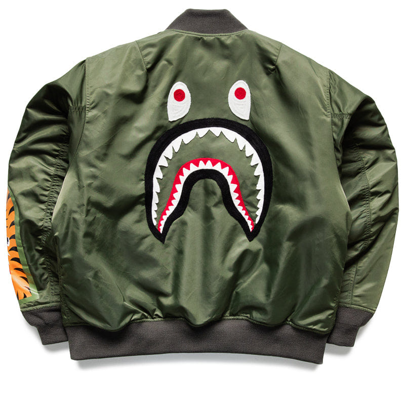 BAPE A Bathing Ape Shark MA-1 Bomber Jacket - Olive Drab