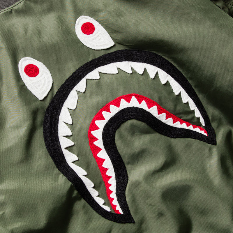 BAPE A Bathing Ape Shark MA-1 Bomber Jacket - Olive Drab