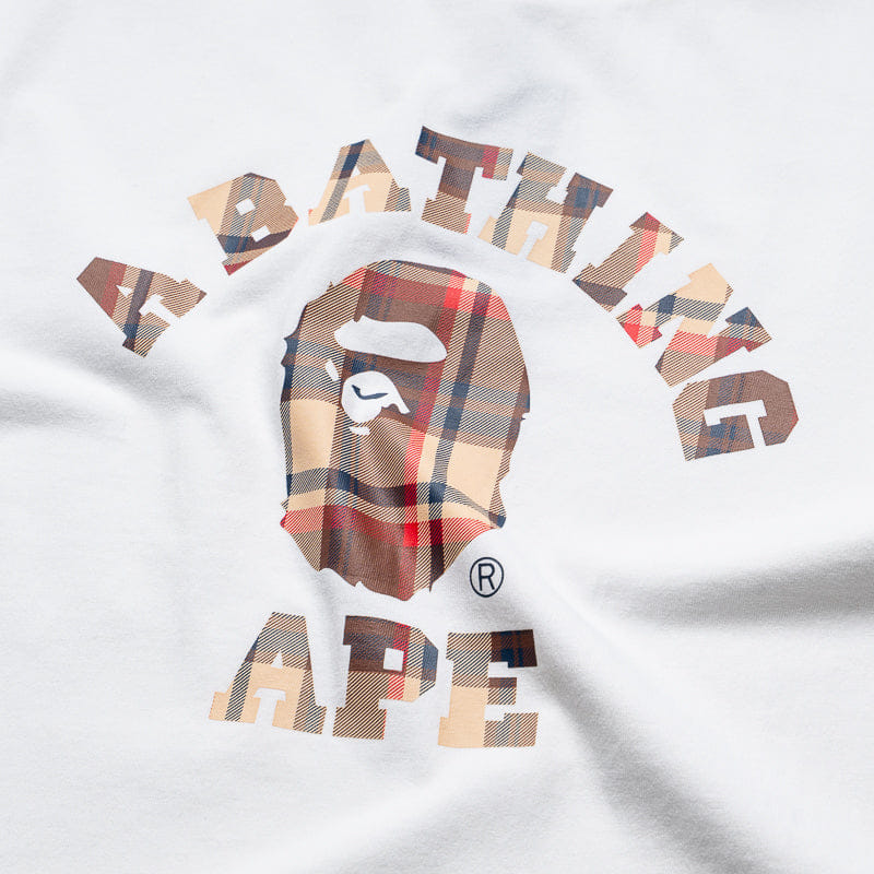BAPE A Bathing Ape Bape Check College Tee - White/Red