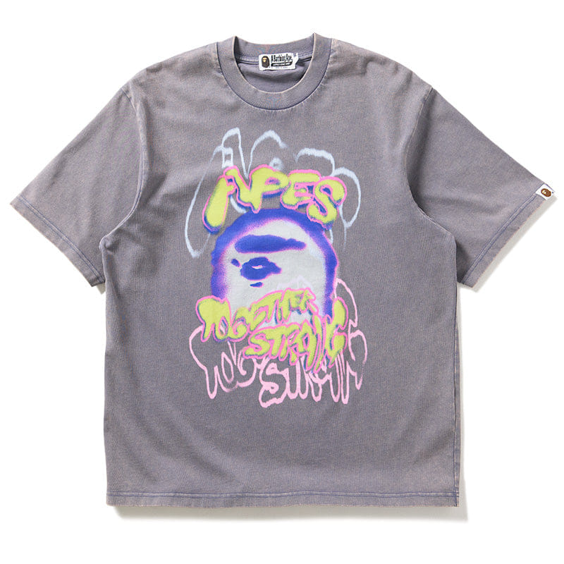 BAPE A Bathing Ape Heavy Washed Logo Tee - Charcoal