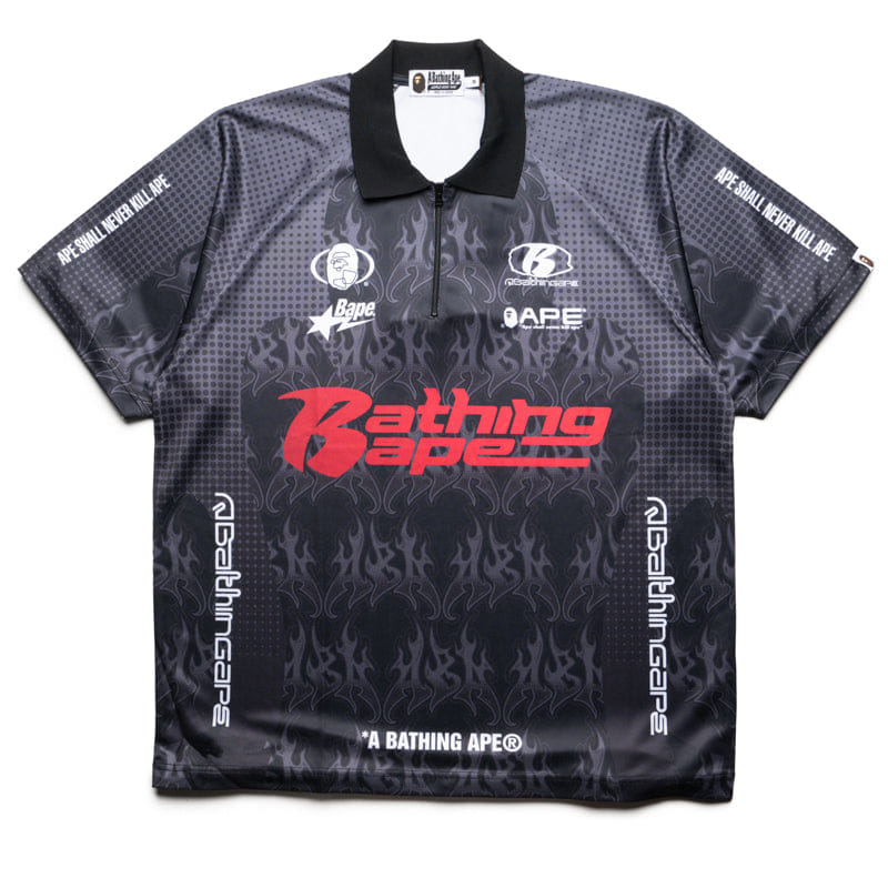 BAPE A Bathing Ape Flame Pattern Half Zip Polo Shirt - Black