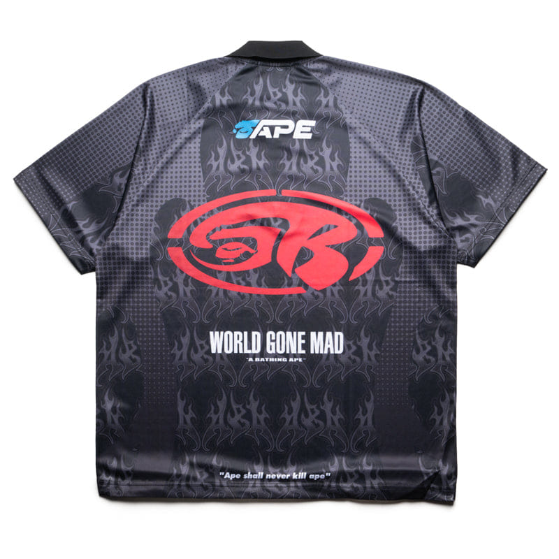 BAPE A Bathing Ape Flame Pattern Half Zip Polo Shirt - Black