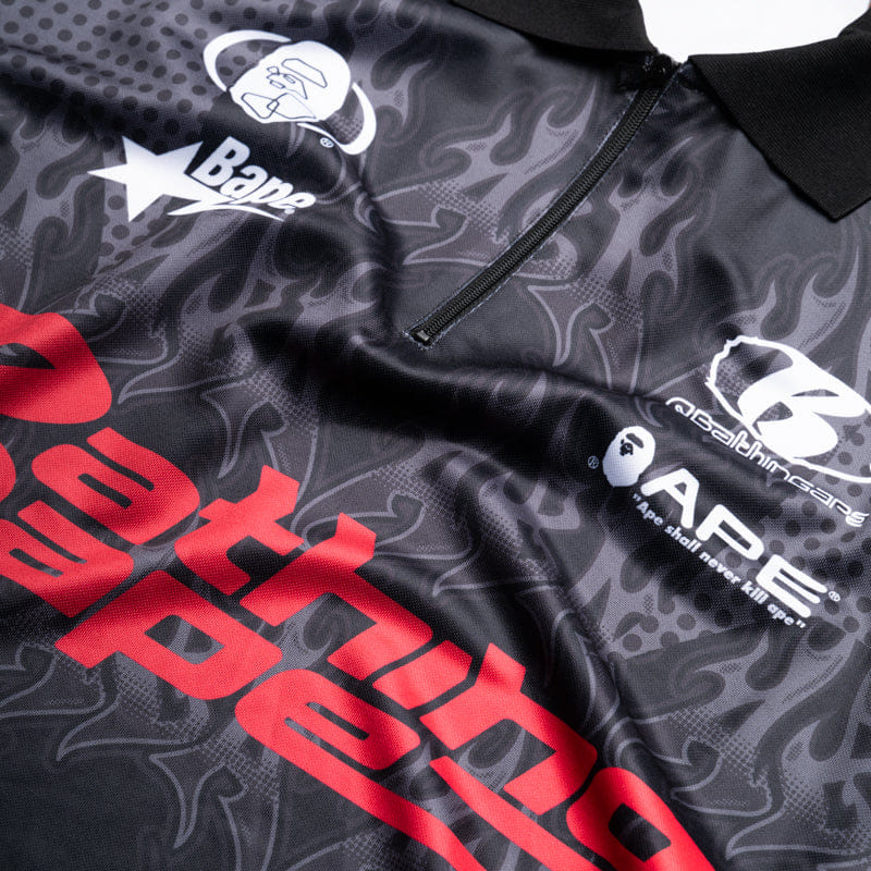 BAPE A Bathing Ape Flame Pattern Half Zip Polo Shirt - Black