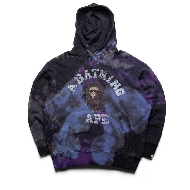 BAPE A Bathing Ape Tie Dye College Pullover Hoodie - Black