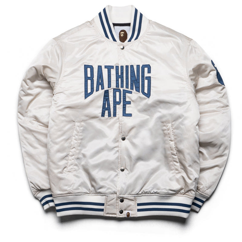 BAPE A Bathing Ape Solid Camo NYC Logo Varsity Jacket - Ivory