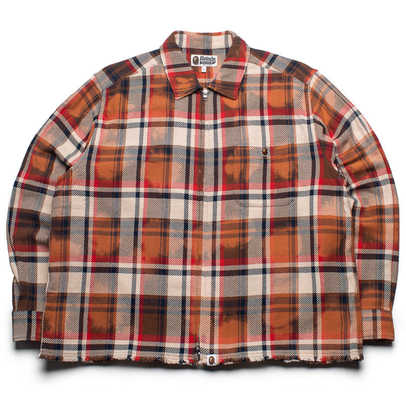 BAPE A Bathing Ape Bleached Bape Check Zip Shirt - Red