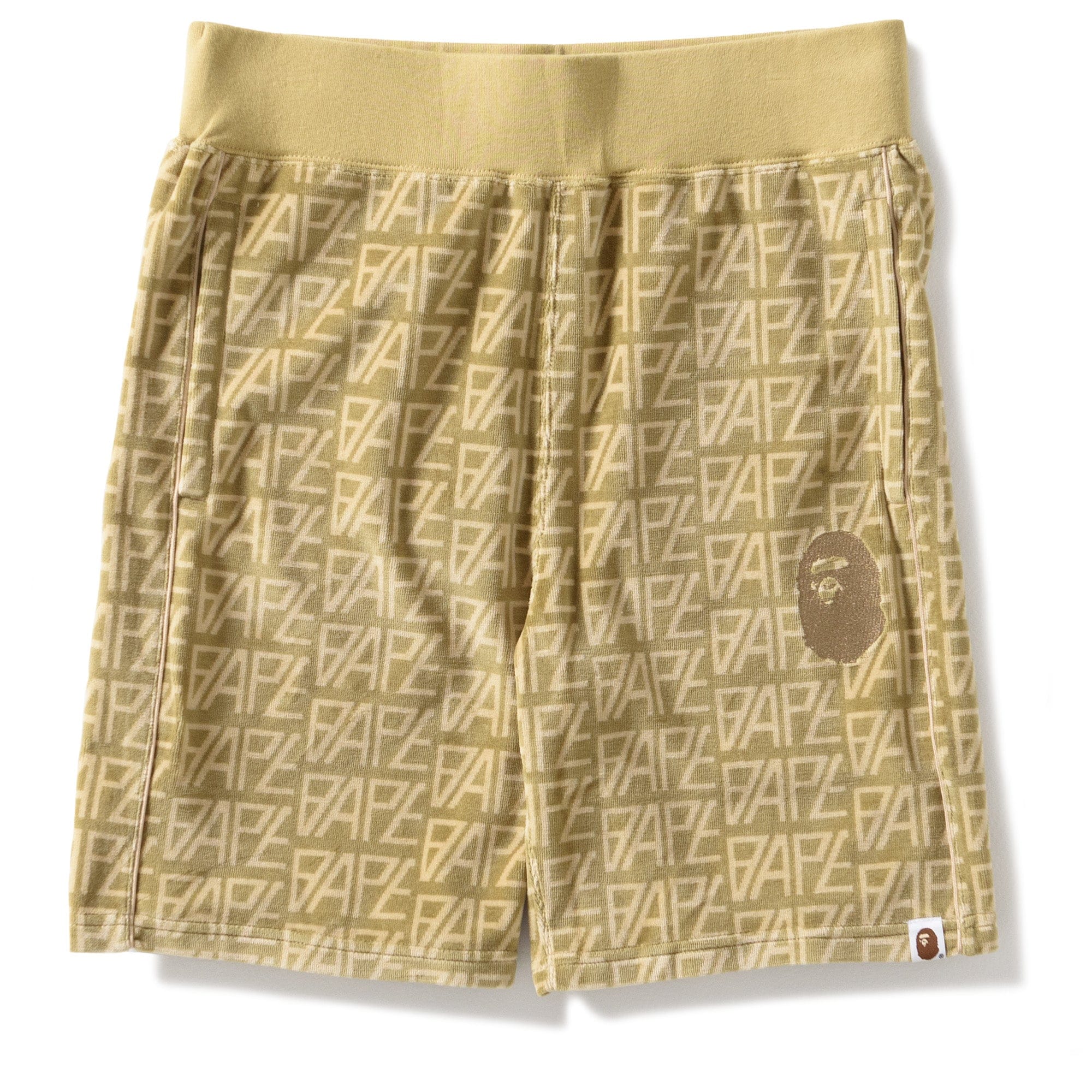 BAPE A Bathing Ape Logo Monogram Velour Shorts - Beige
