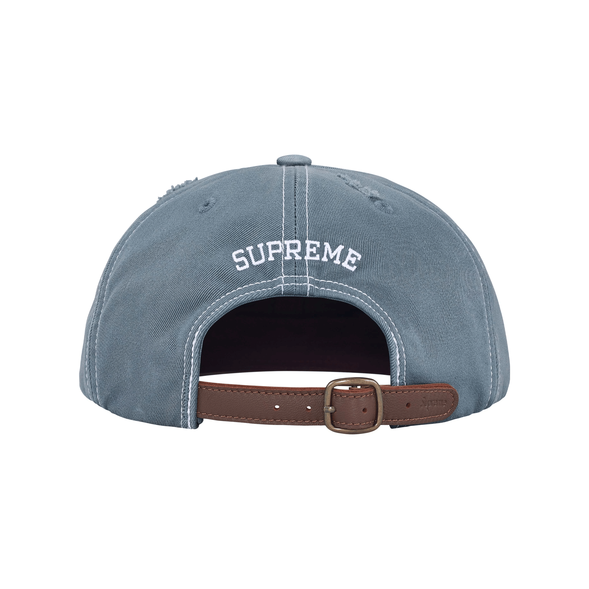 Supreme Distressed Script 6-Panel Cap Slate (FW25)
