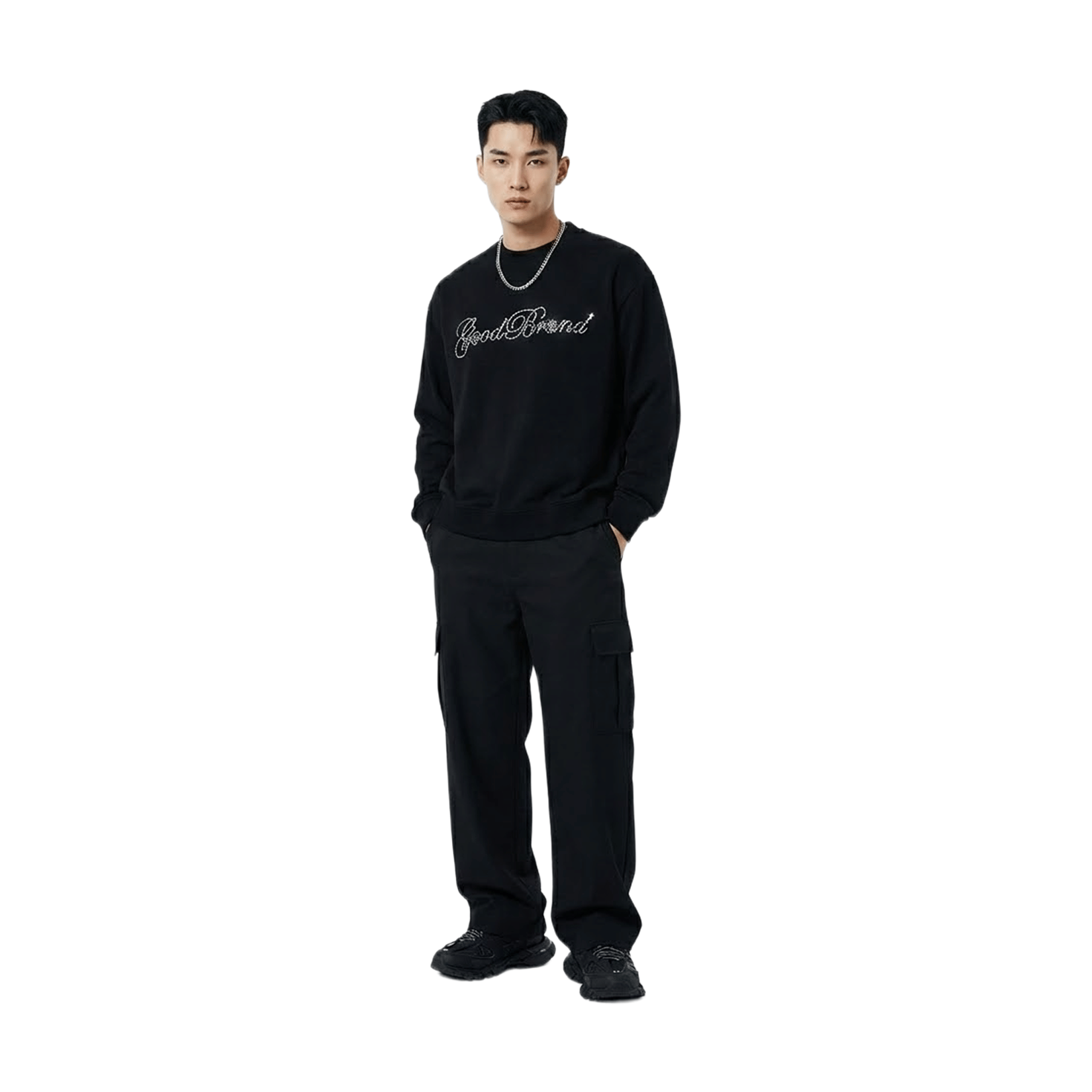 GOODBRAND Beaded Floral Pattern Long Sleeved Tee Black (FW25)