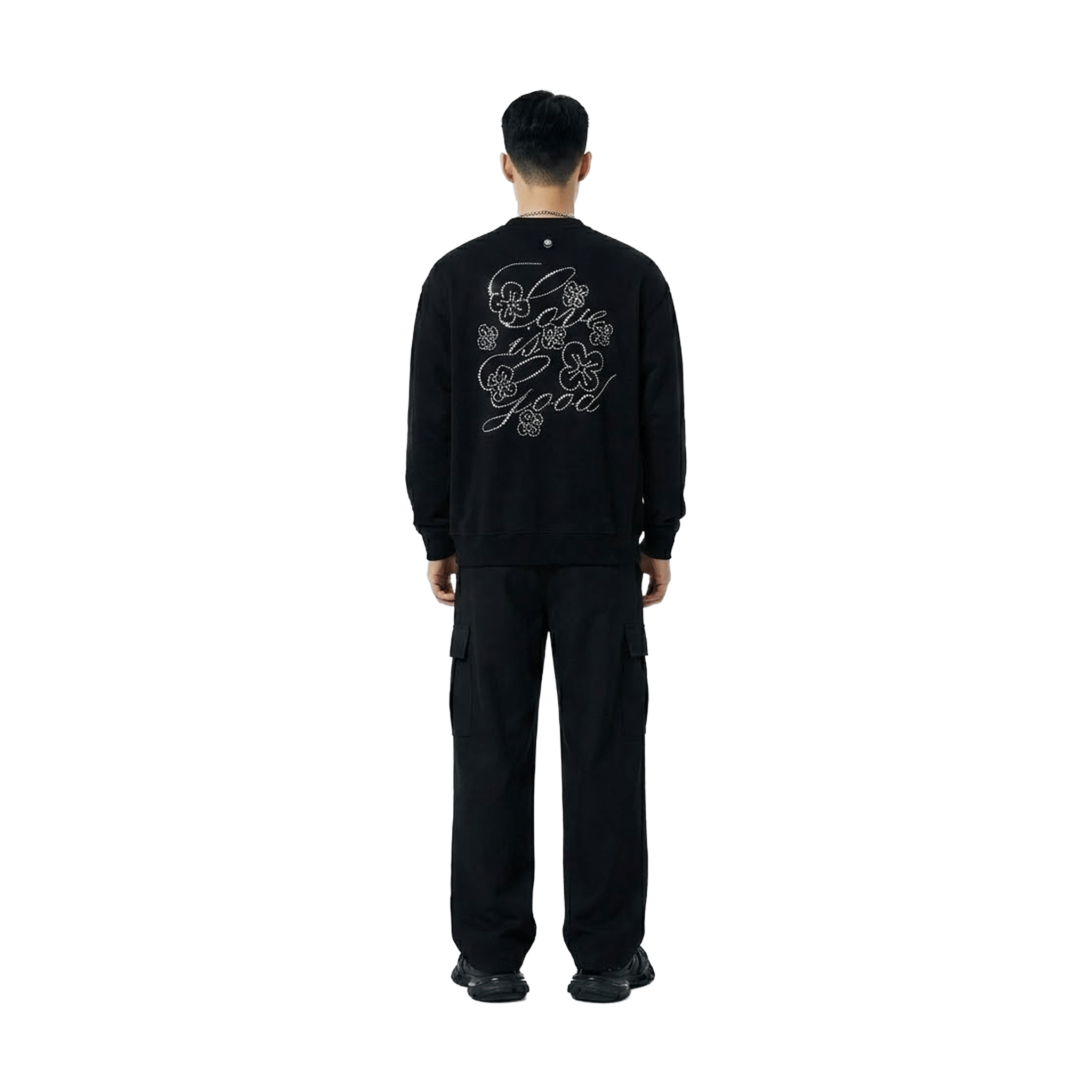GOODBRAND Beaded Floral Pattern Long Sleeved Tee Black (FW25)