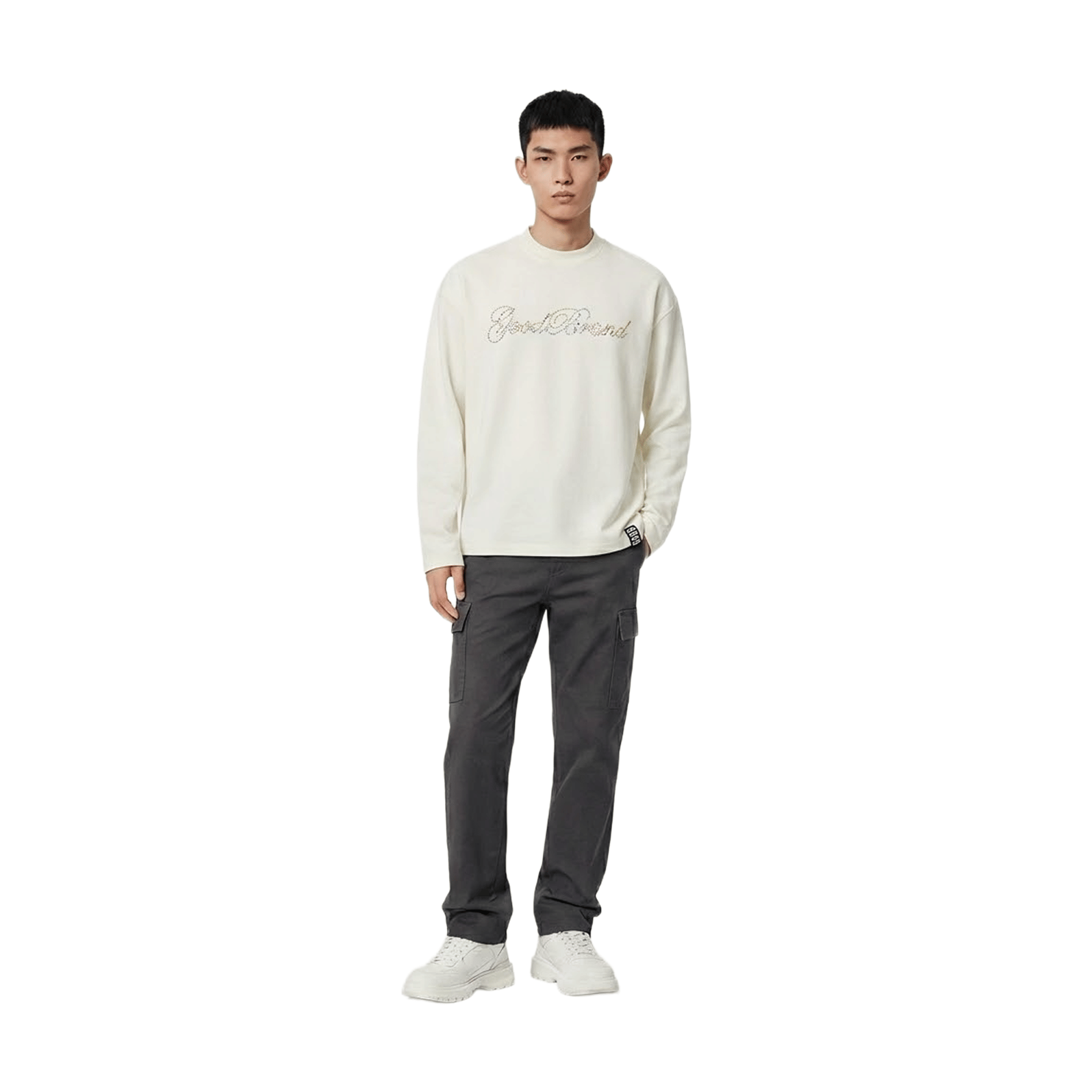 GOODBRAND Beaded Floral Pattern Long Sleeved Tee White (FW25)