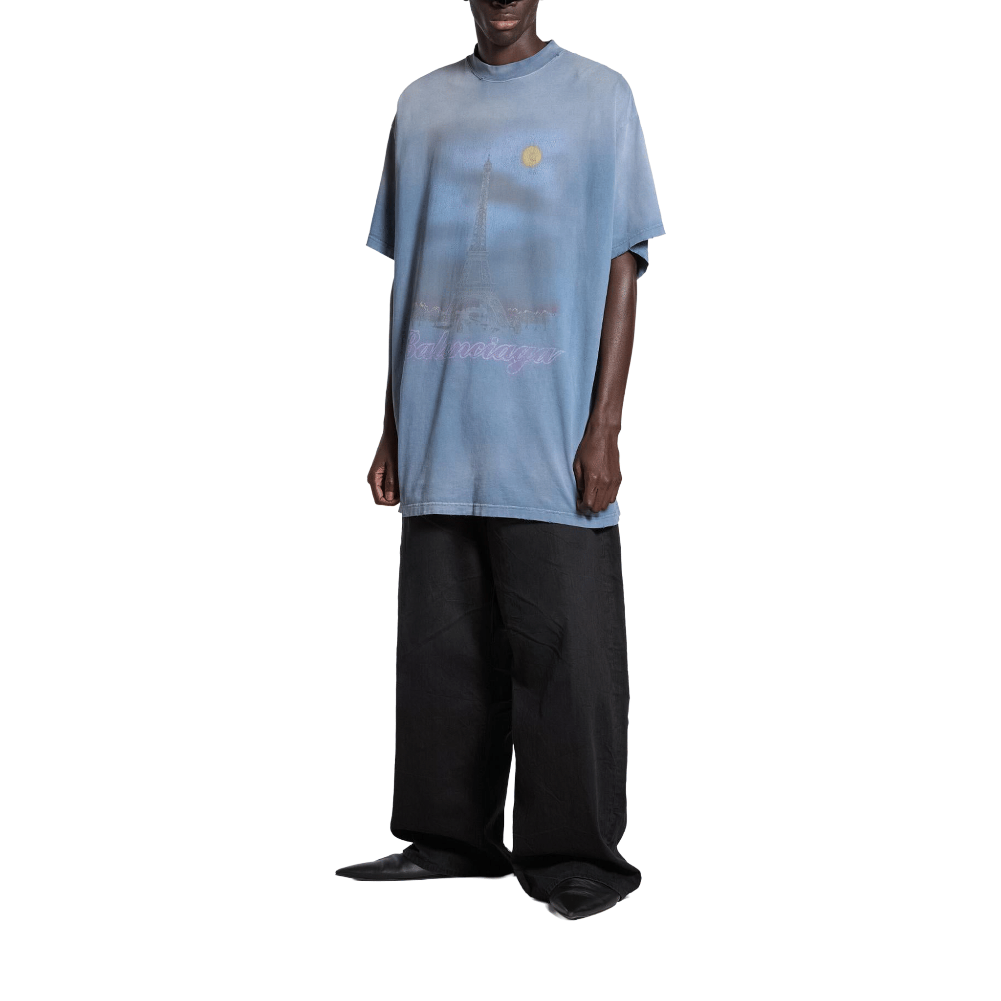 BALENCIAGA Paris Moon Double Front Oversized Tee Blue (FW24)