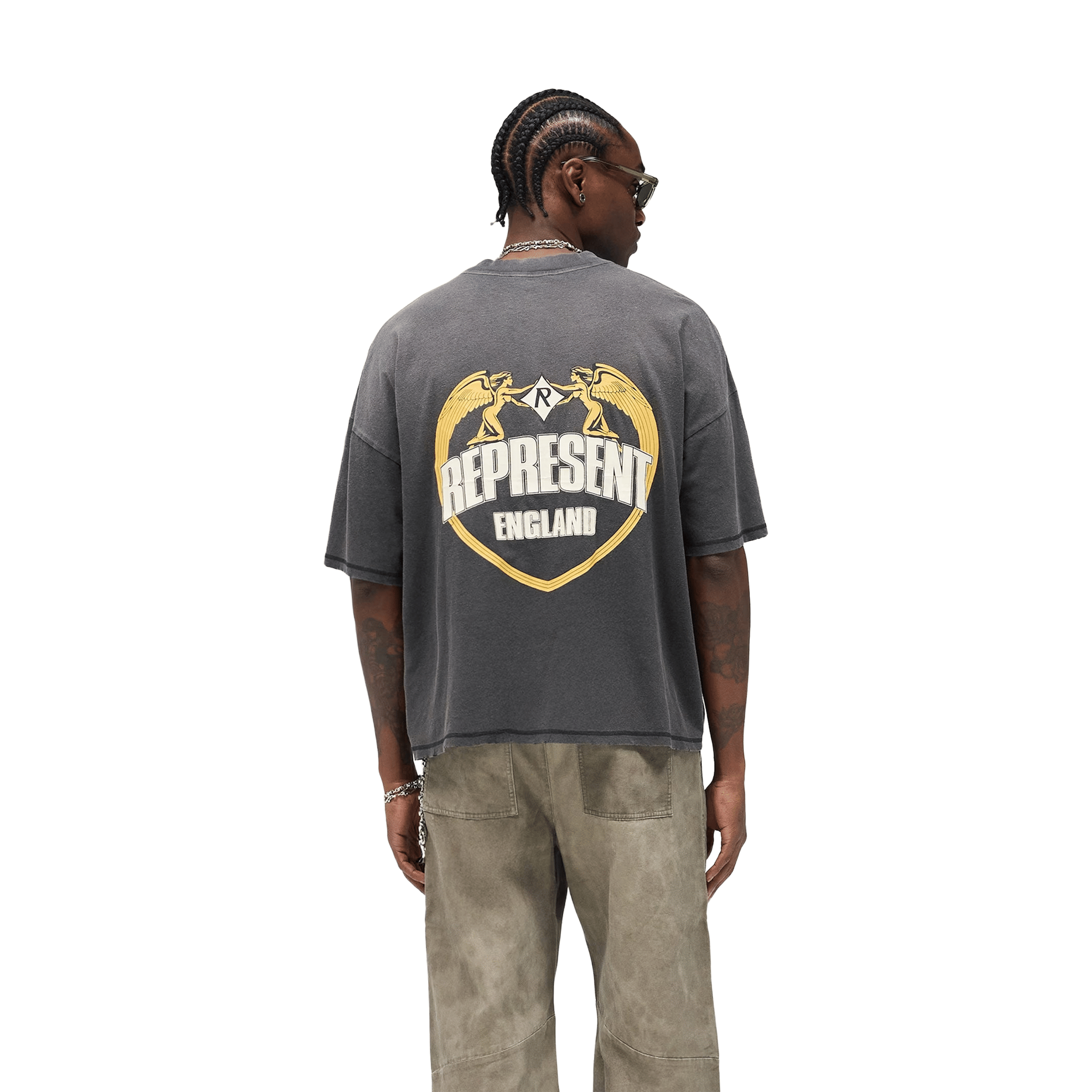 Represent Angel Border Tee Stained Black (FW25)