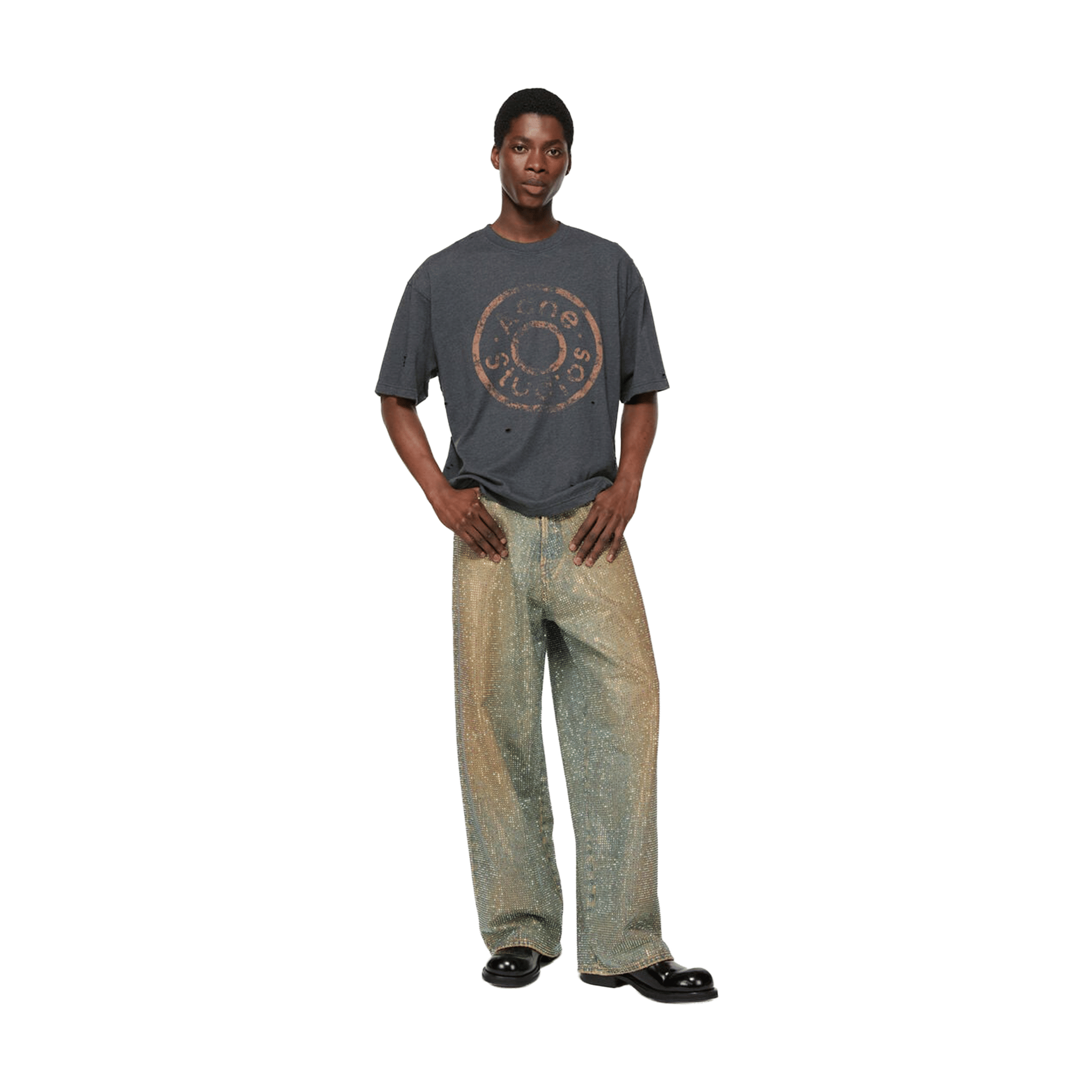 Represent Acne Studios Relaxed Fit Logo Tee Black Melange (SS25)