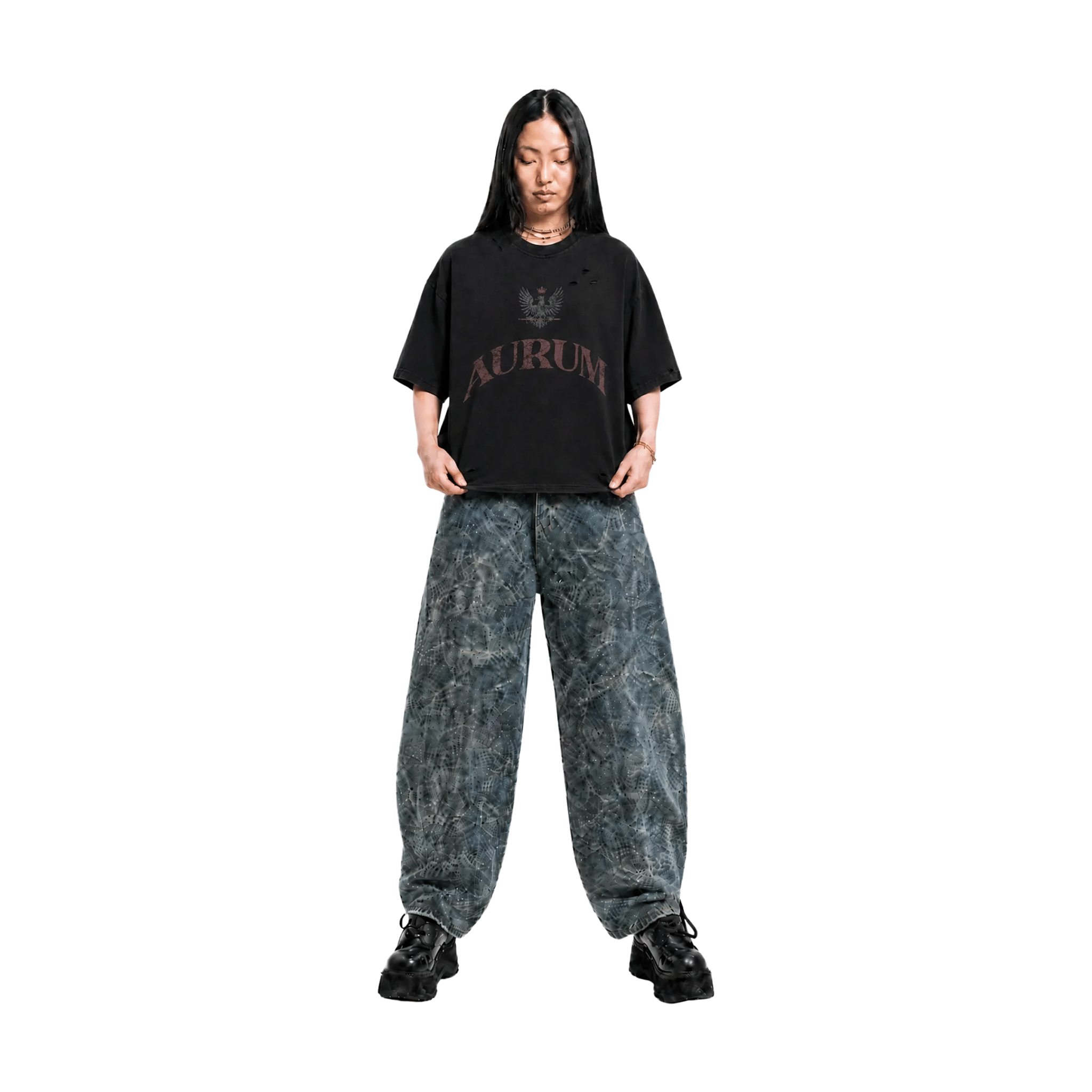 RAW21 RAW/21 Crestline Oversized Tee Washed Black/Black (SS26)