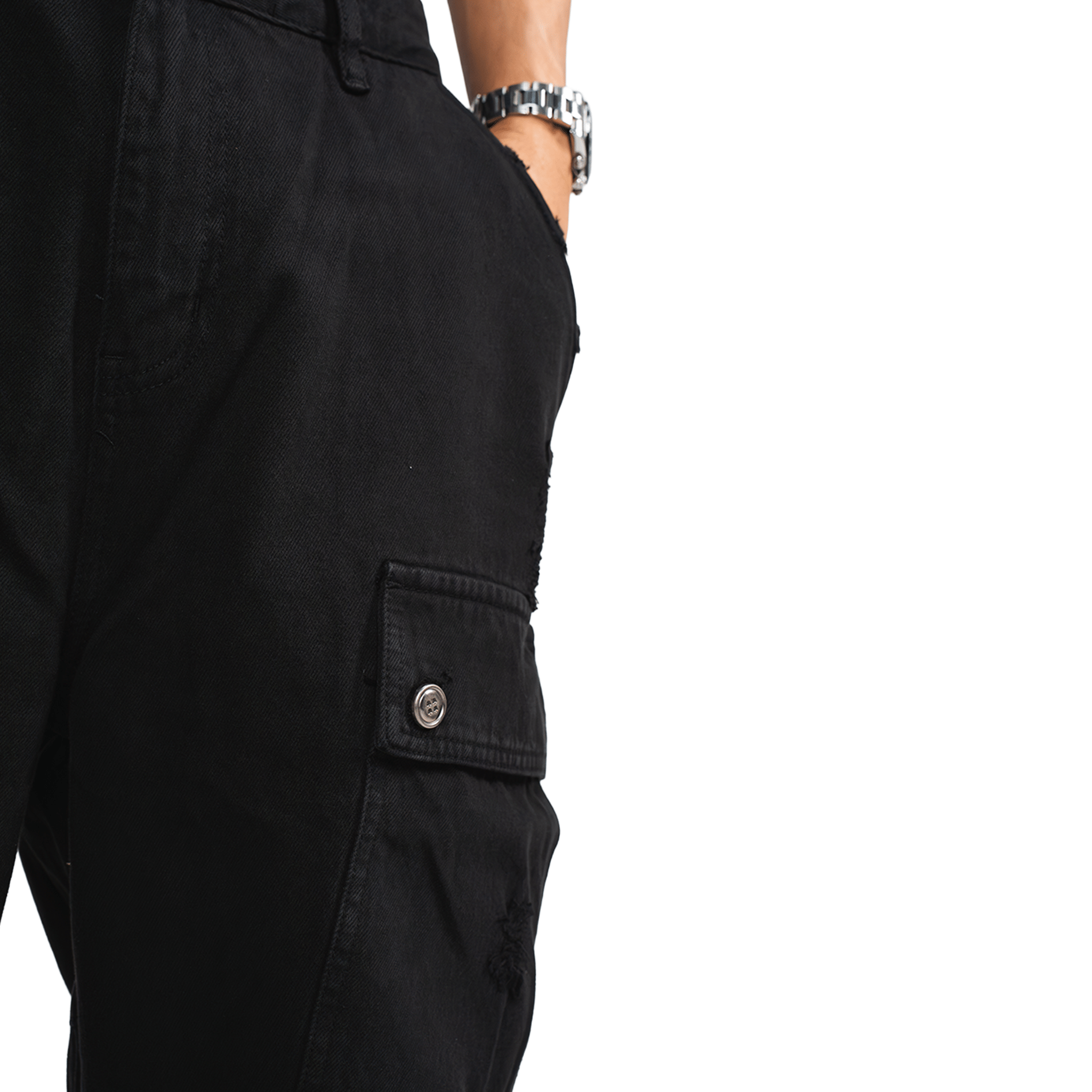 RAW21 RAW/21 Distressed Cargo Pants Black (FW25)