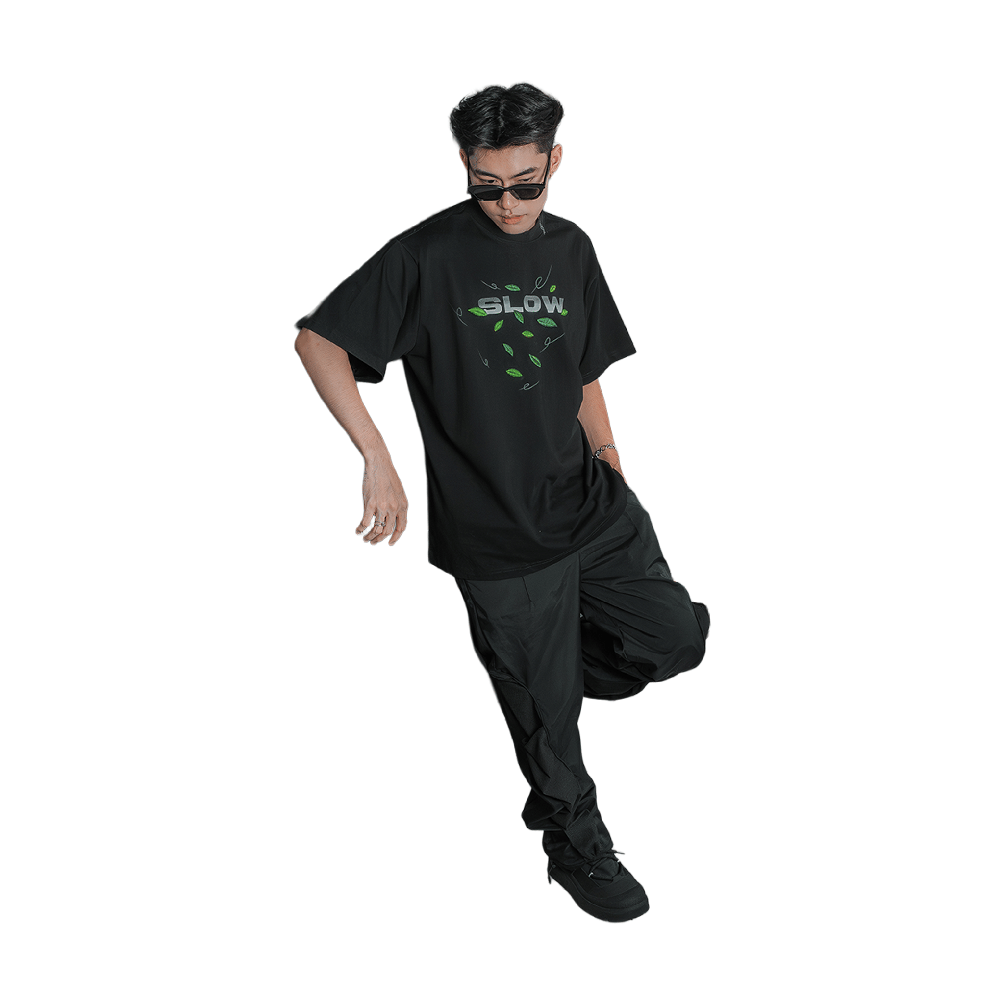 SLOWDOWN Falling Leaf Tee Black (SS25)