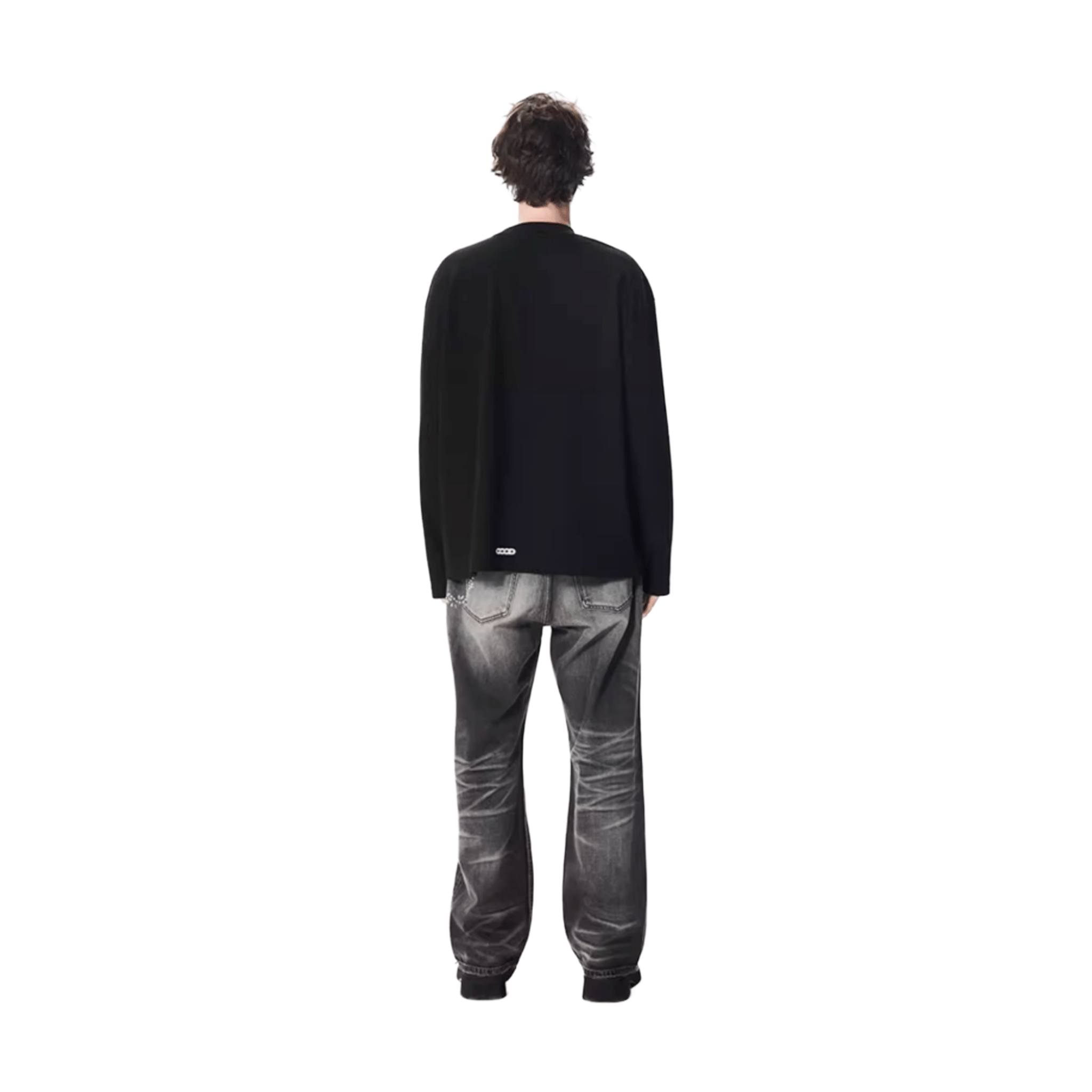 GOODBRAND Splicing Sequin Printed Logo Long Sleeved Tee Black (FW25)