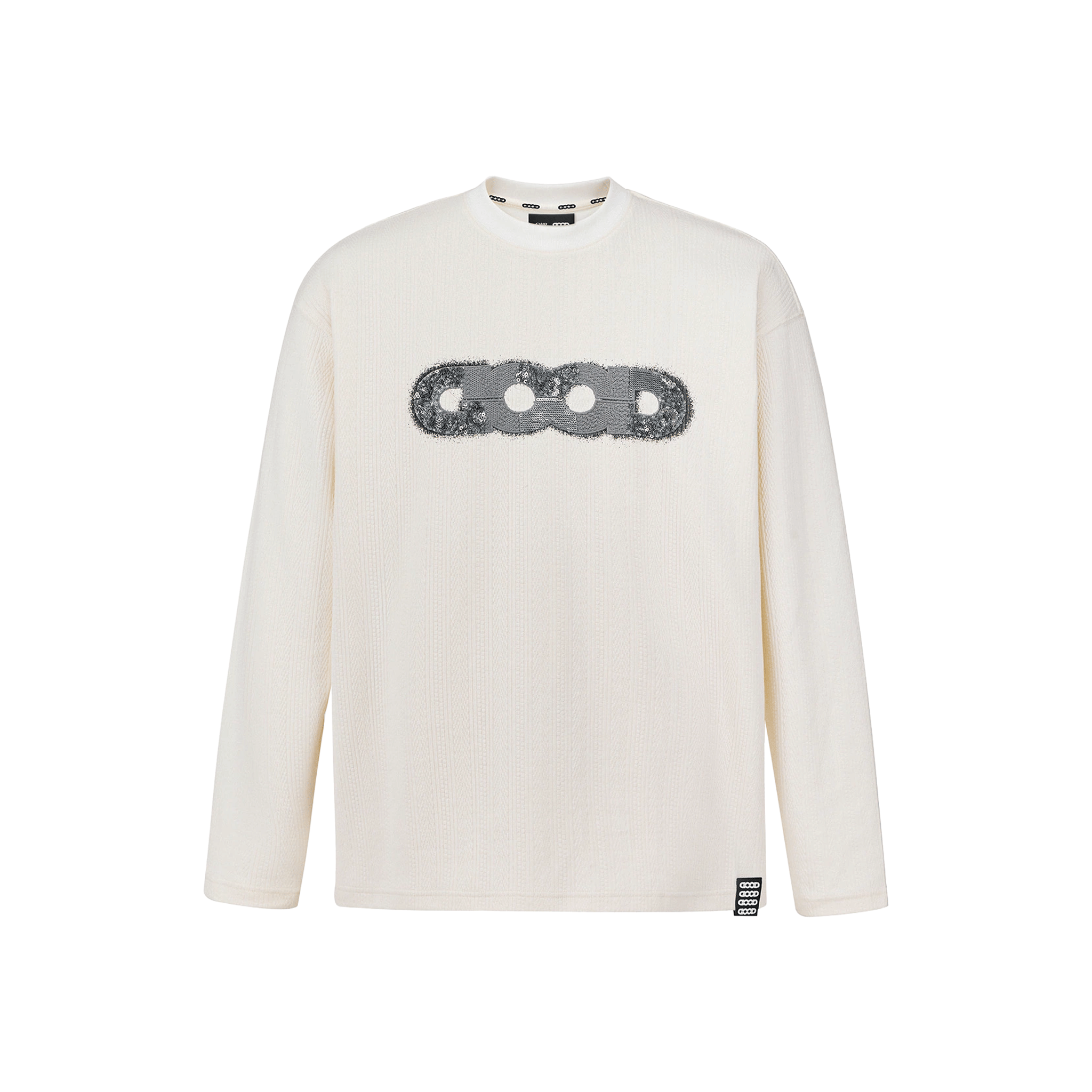 GOODBRAND Splicing Sequin Printed Logo Long Sleeved Tee White (FW25)