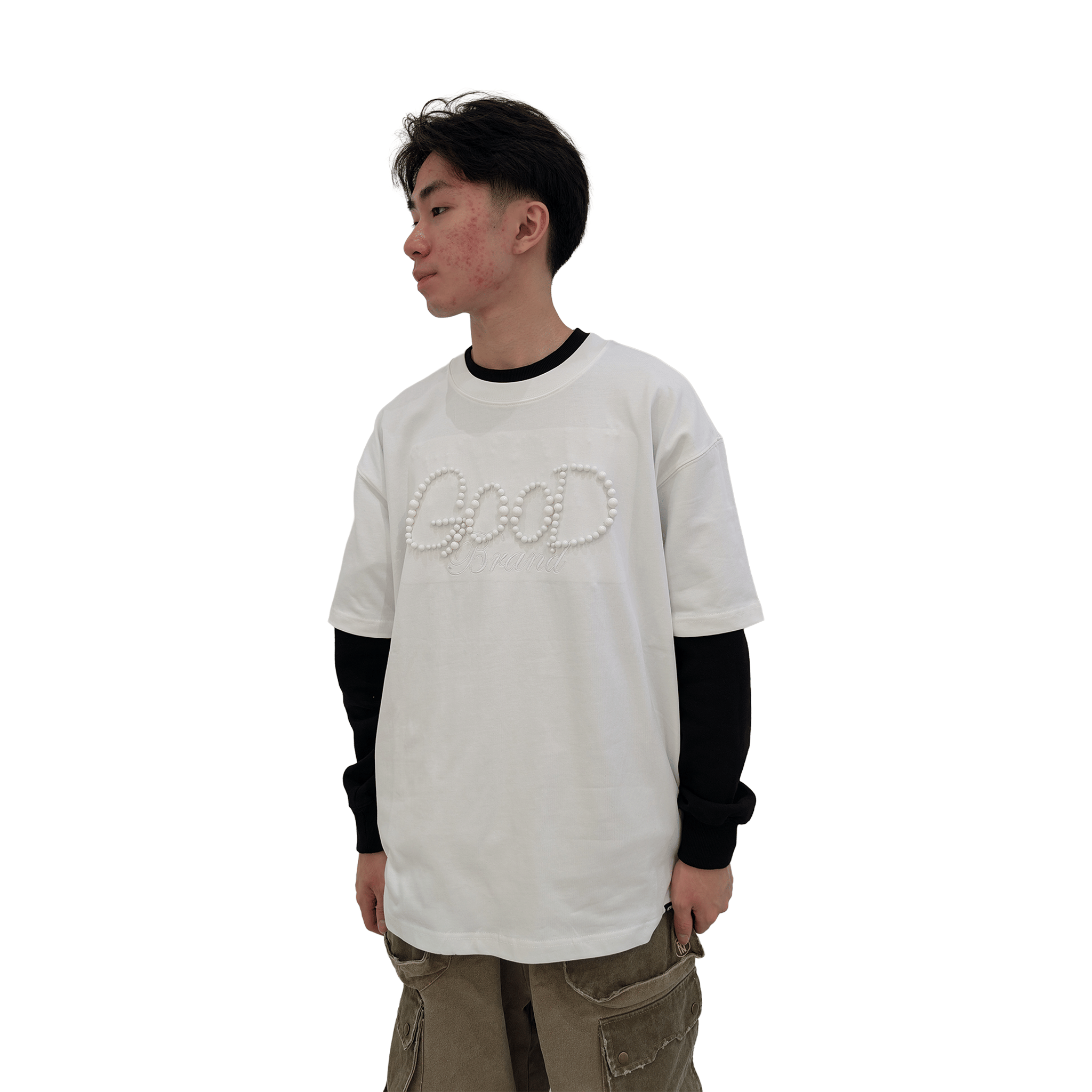 GOODBRAND Solid Colour Pearl Logo Tee White (SS25)