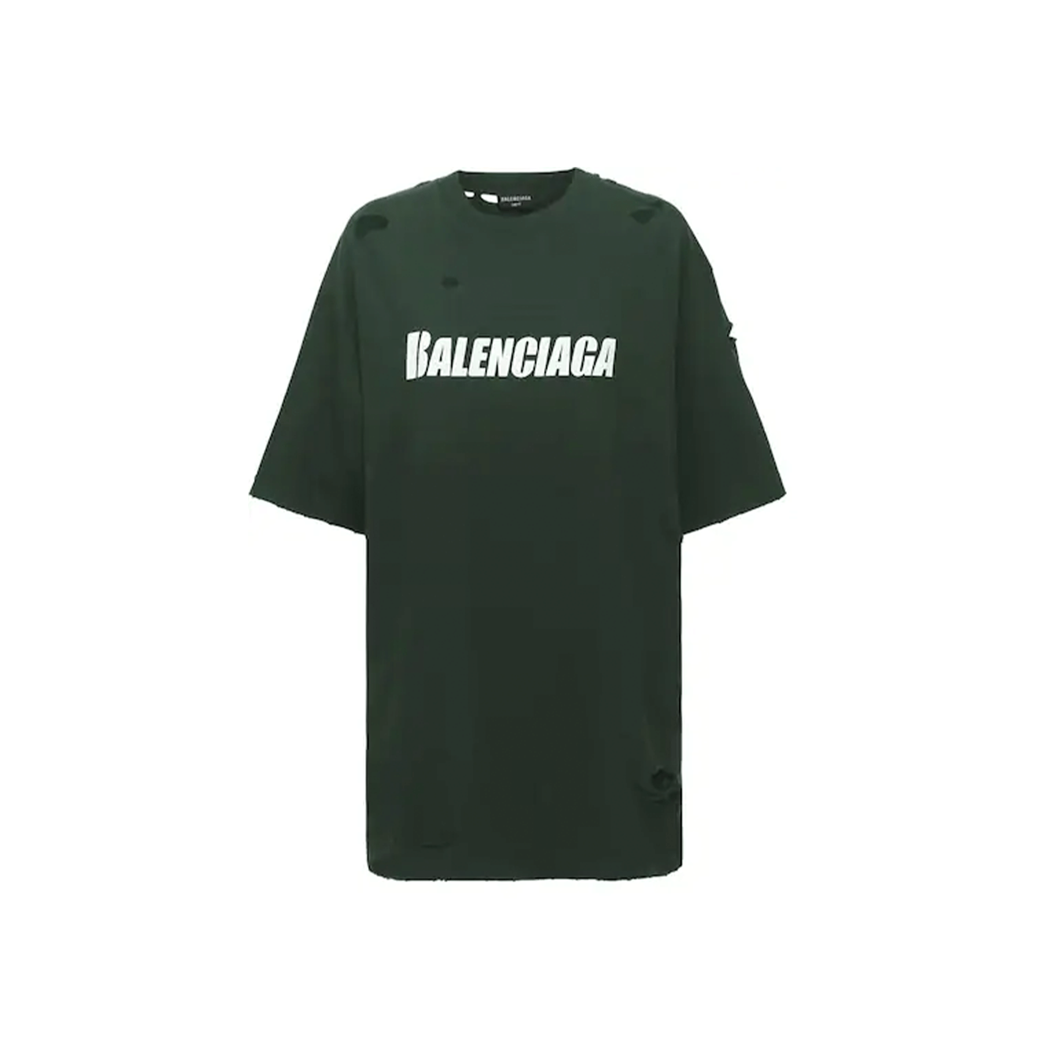 BALENCIAGA Distressed Logo Print Tee Dark Green