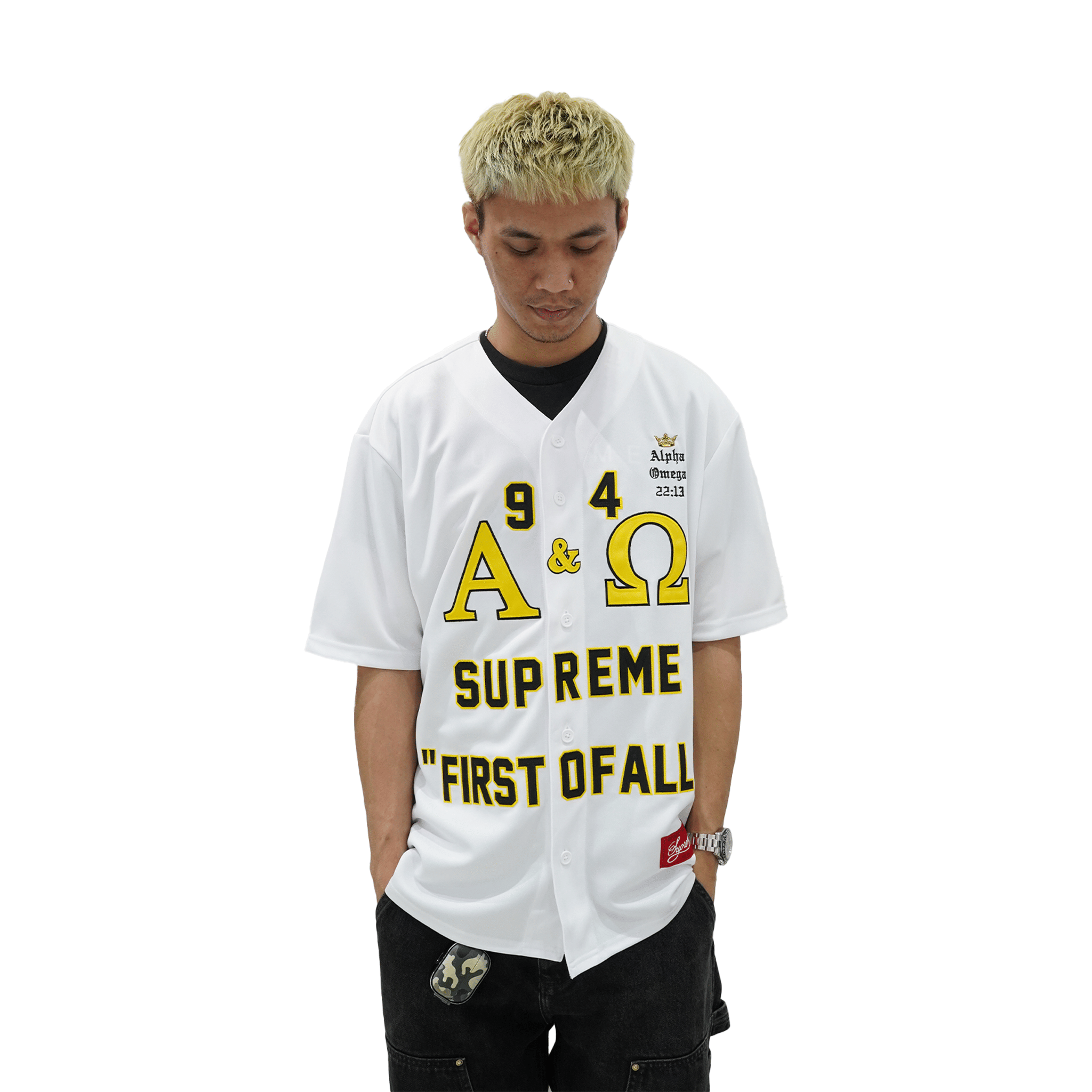 Supreme Alpha Omega Baseball Jersey White (FW24)