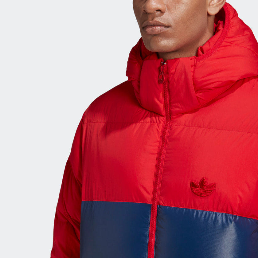 Adidas Down Blocked Puffer Jacket - Scarlet / Collegiate Navy