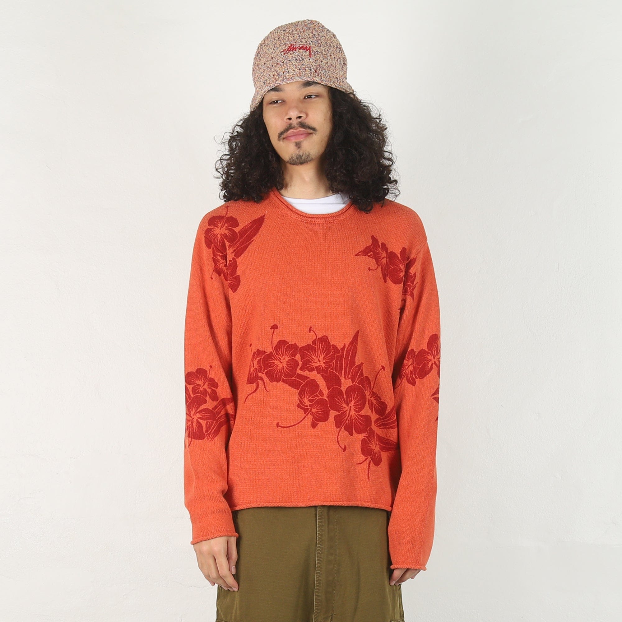 Stussy Floral Roll Neck Sweater - Rust