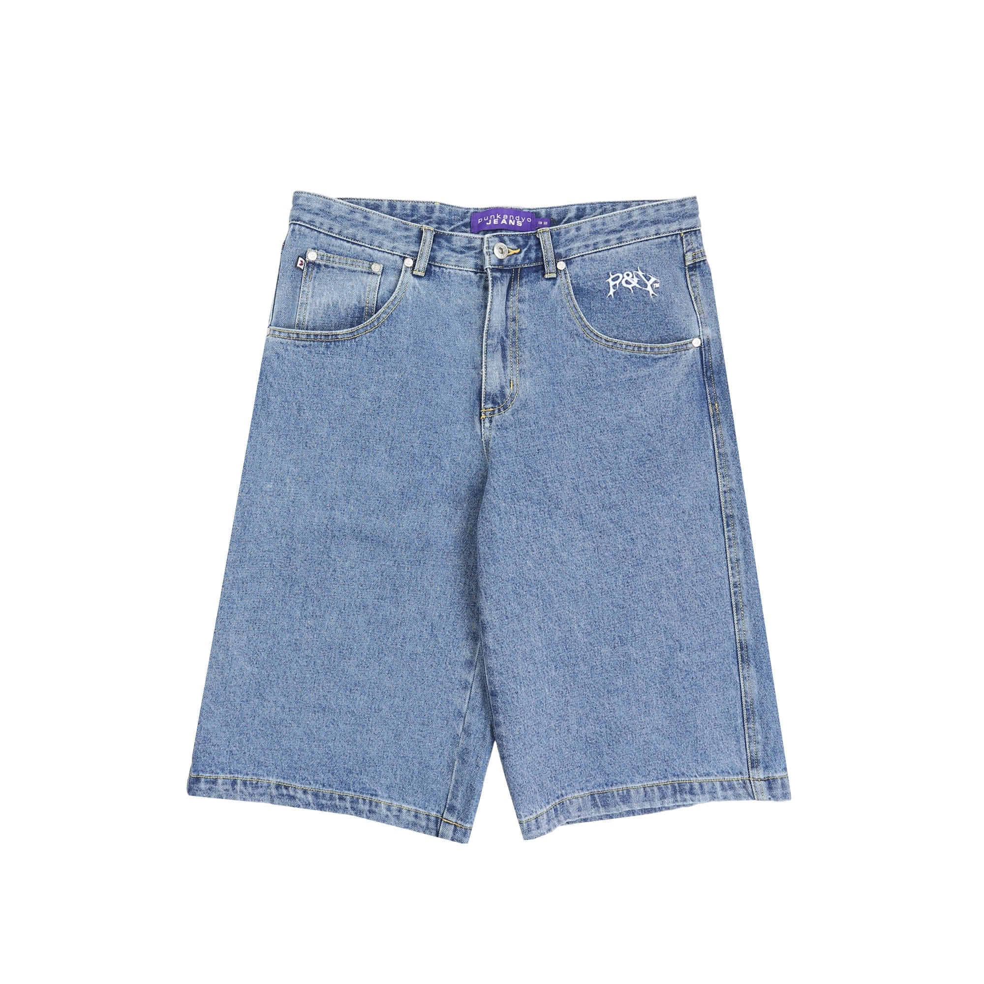 Punkandyo Curve Denim Shorts - Washed Blue