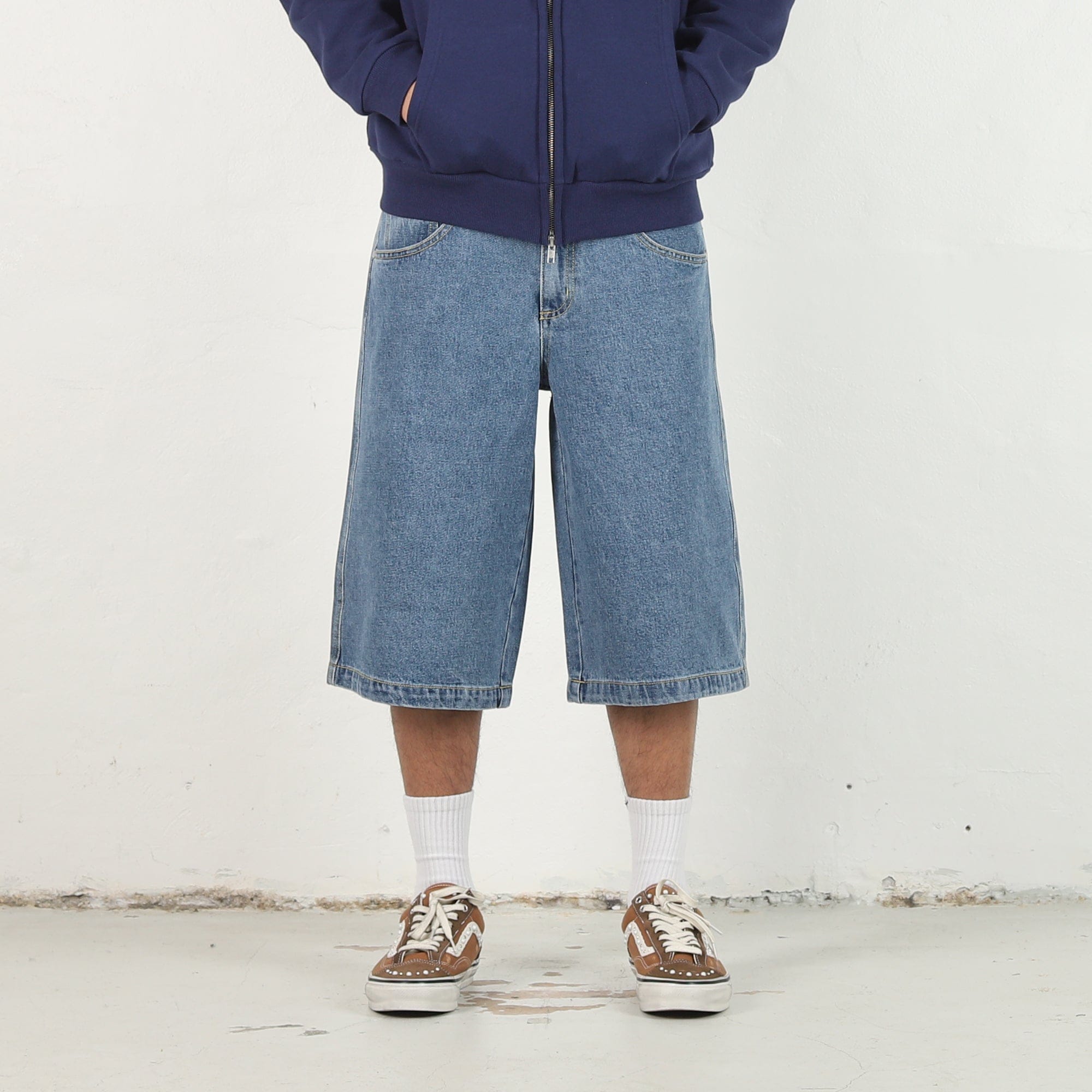 Punkandyo Curve Denim Shorts - Washed Blue