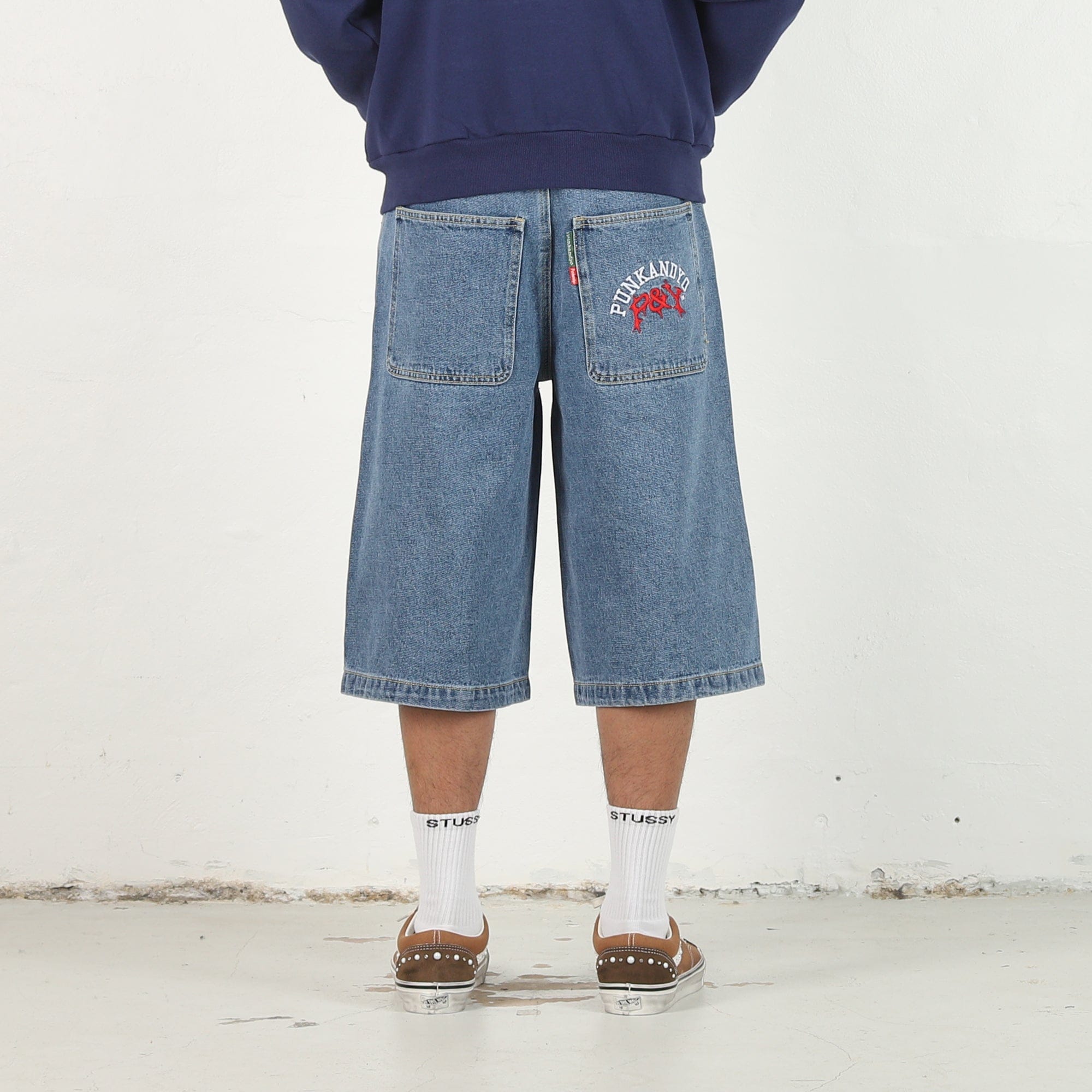 Punkandyo Curve Denim Shorts - Washed Blue