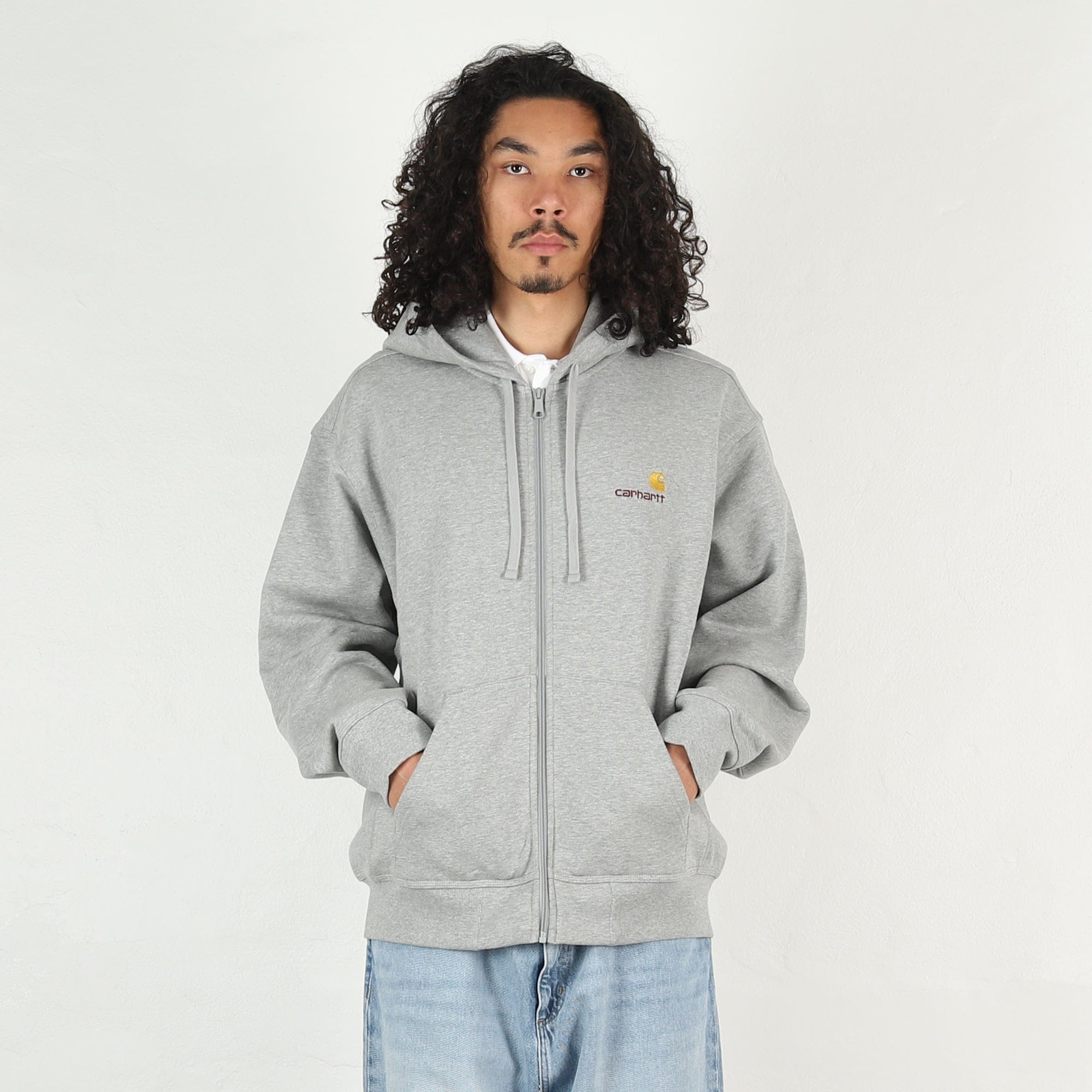 Carhartt WIP Hooded American Script Jacket - Grey Heather