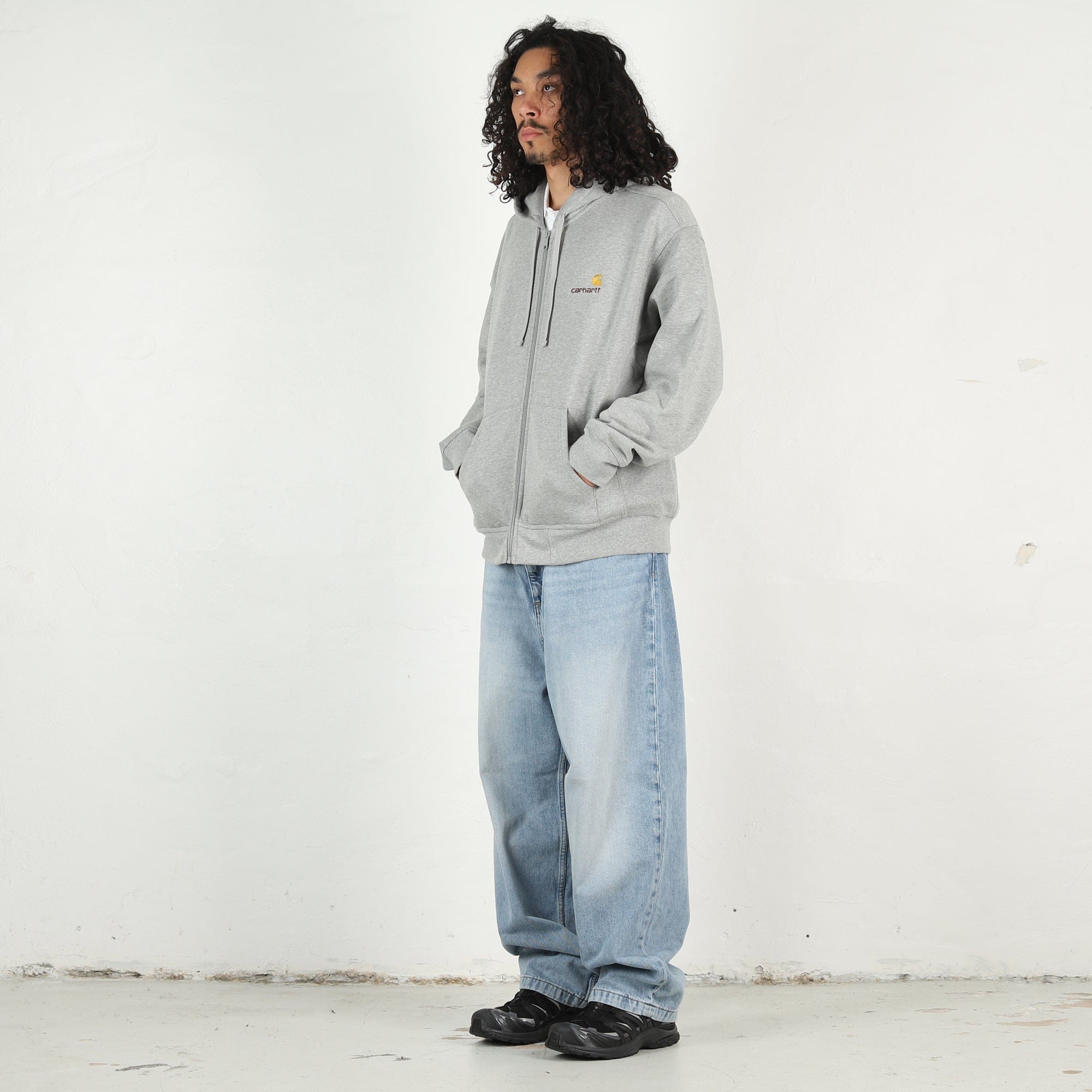 Carhartt WIP Hooded American Script Jacket - Grey Heather