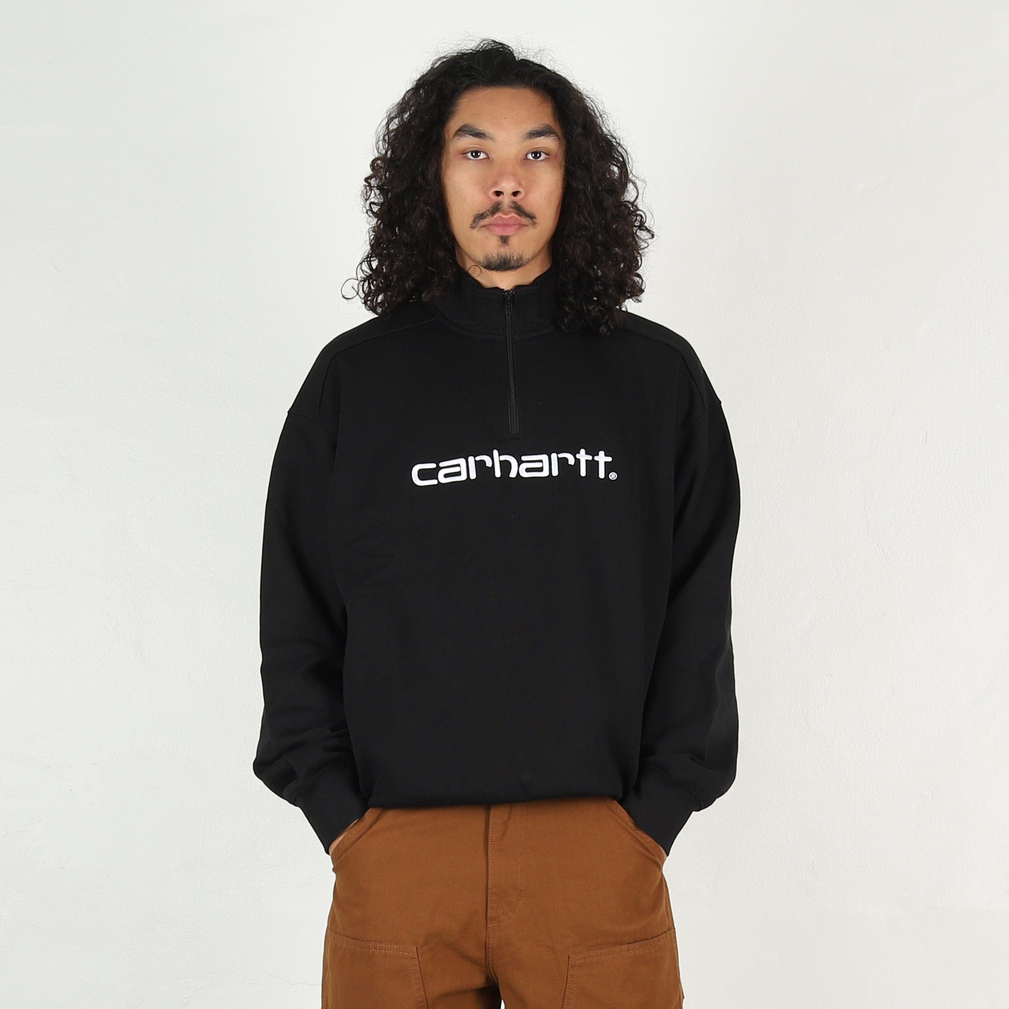 Carhartt WIP Script Half Zip Sweatshirt - Black/White