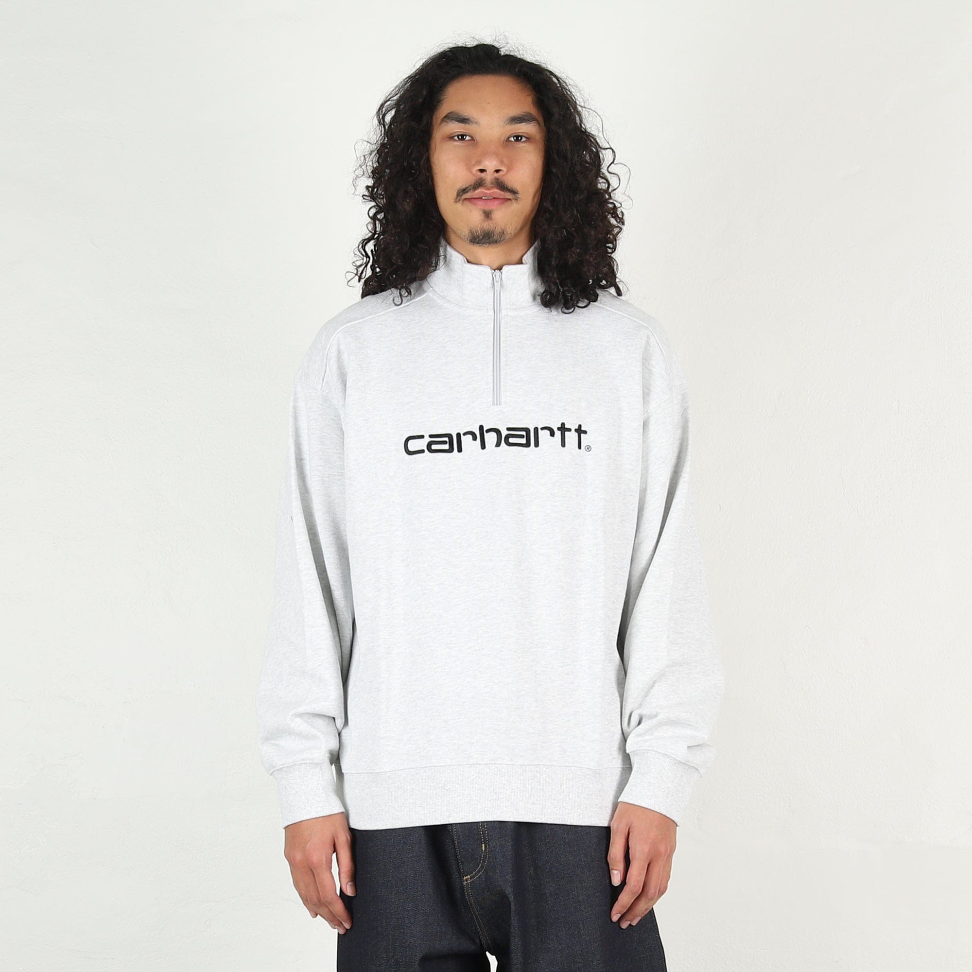 Carhartt WIP Script Half Zip Sweatshirt - Ash Heather/Black
