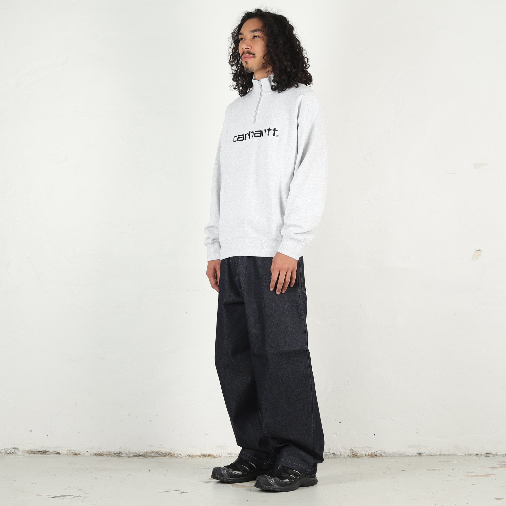 Carhartt WIP Script Half Zip Sweatshirt - Ash Heather/Black