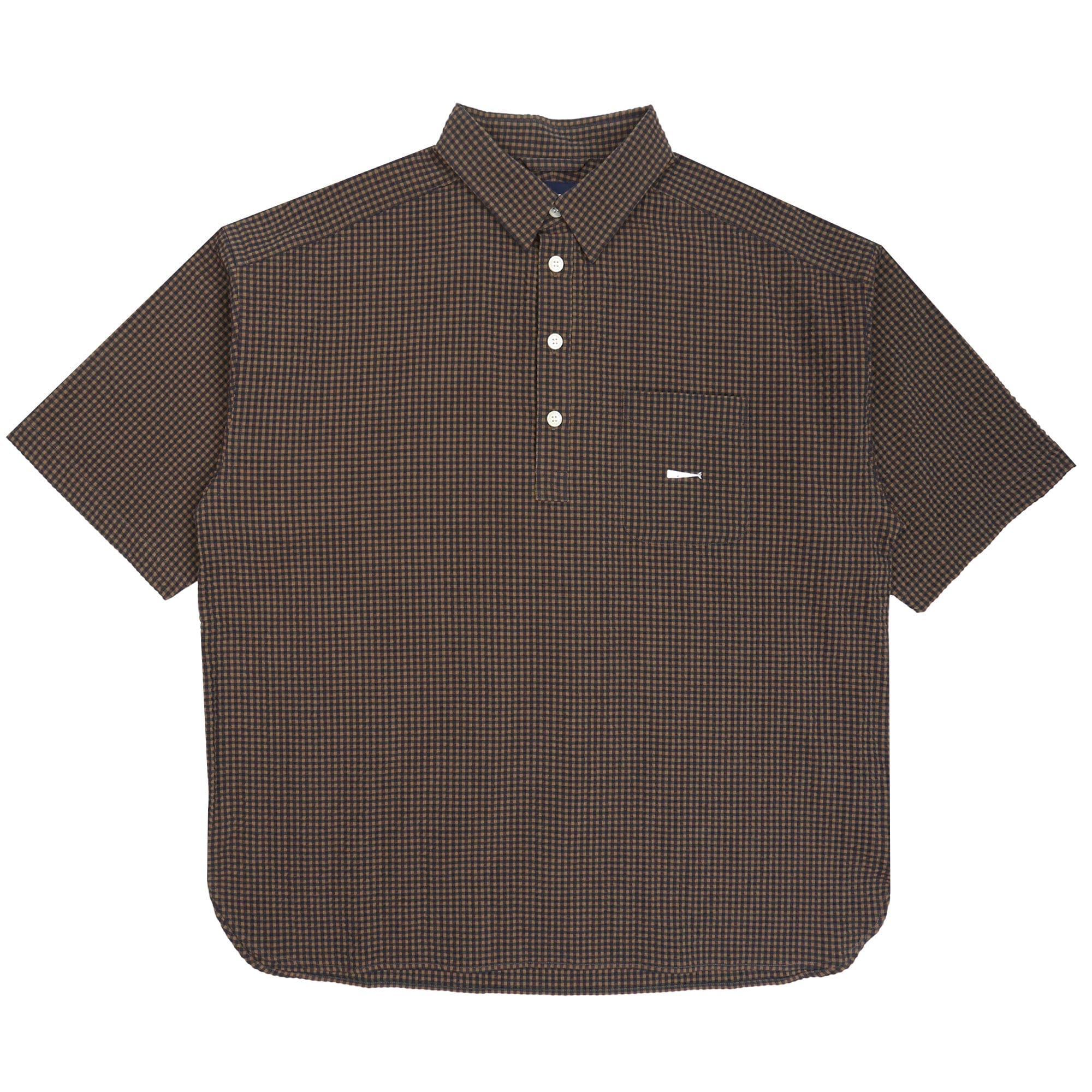 Descendant Voil Pullover Plaid SS Shirt - Brown