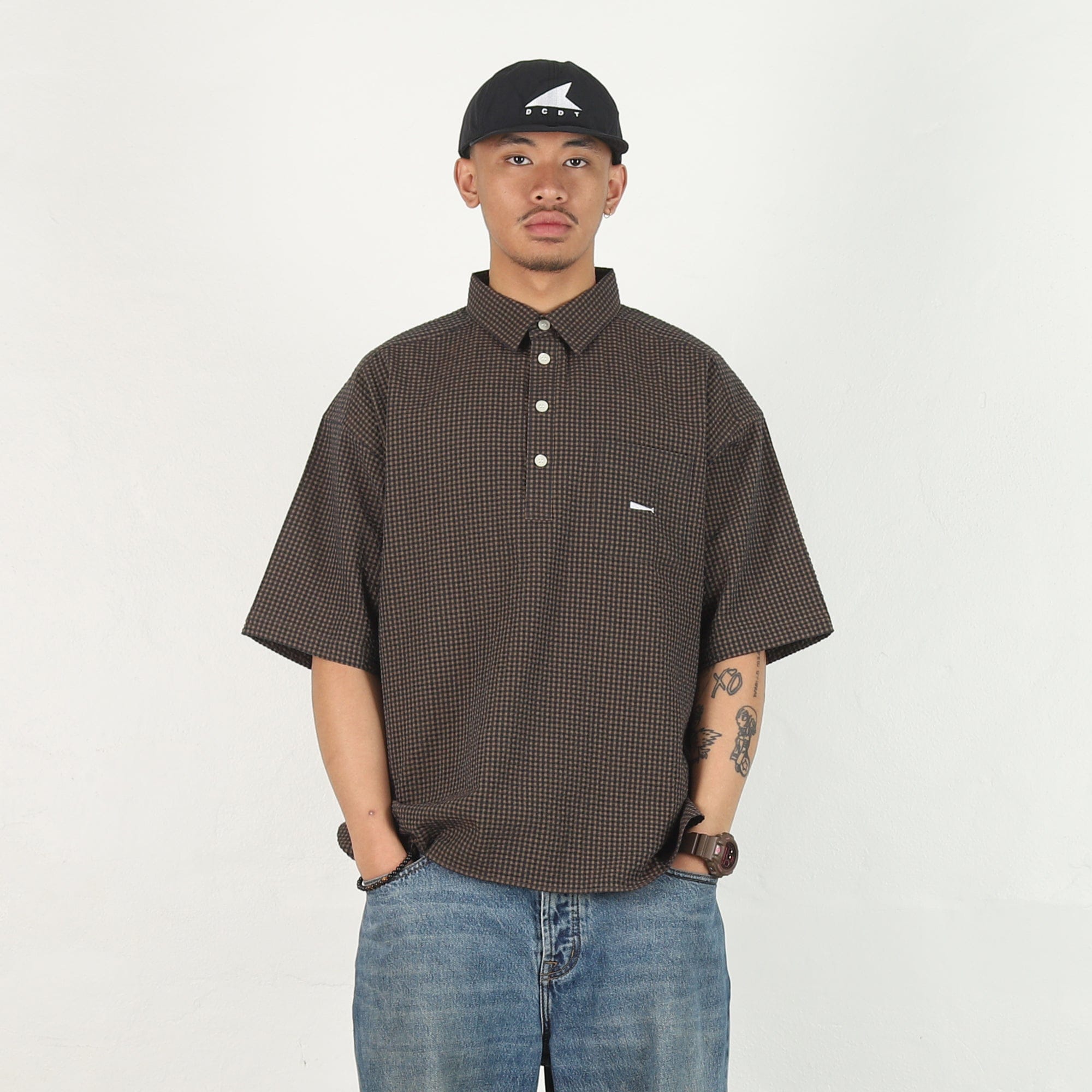 Descendant Voil Pullover Plaid SS Shirt - Brown