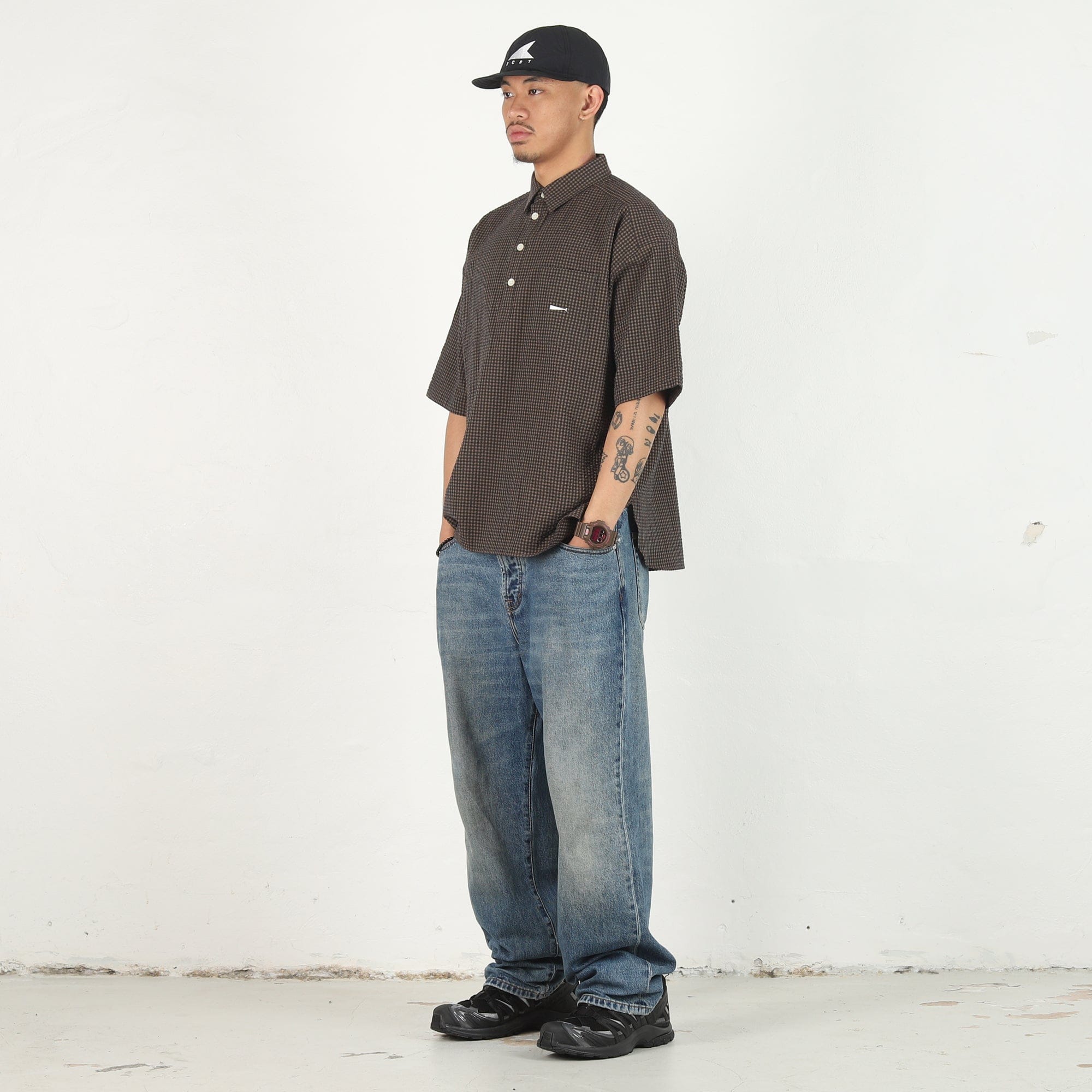 Descendant Voil Pullover Plaid SS Shirt - Brown