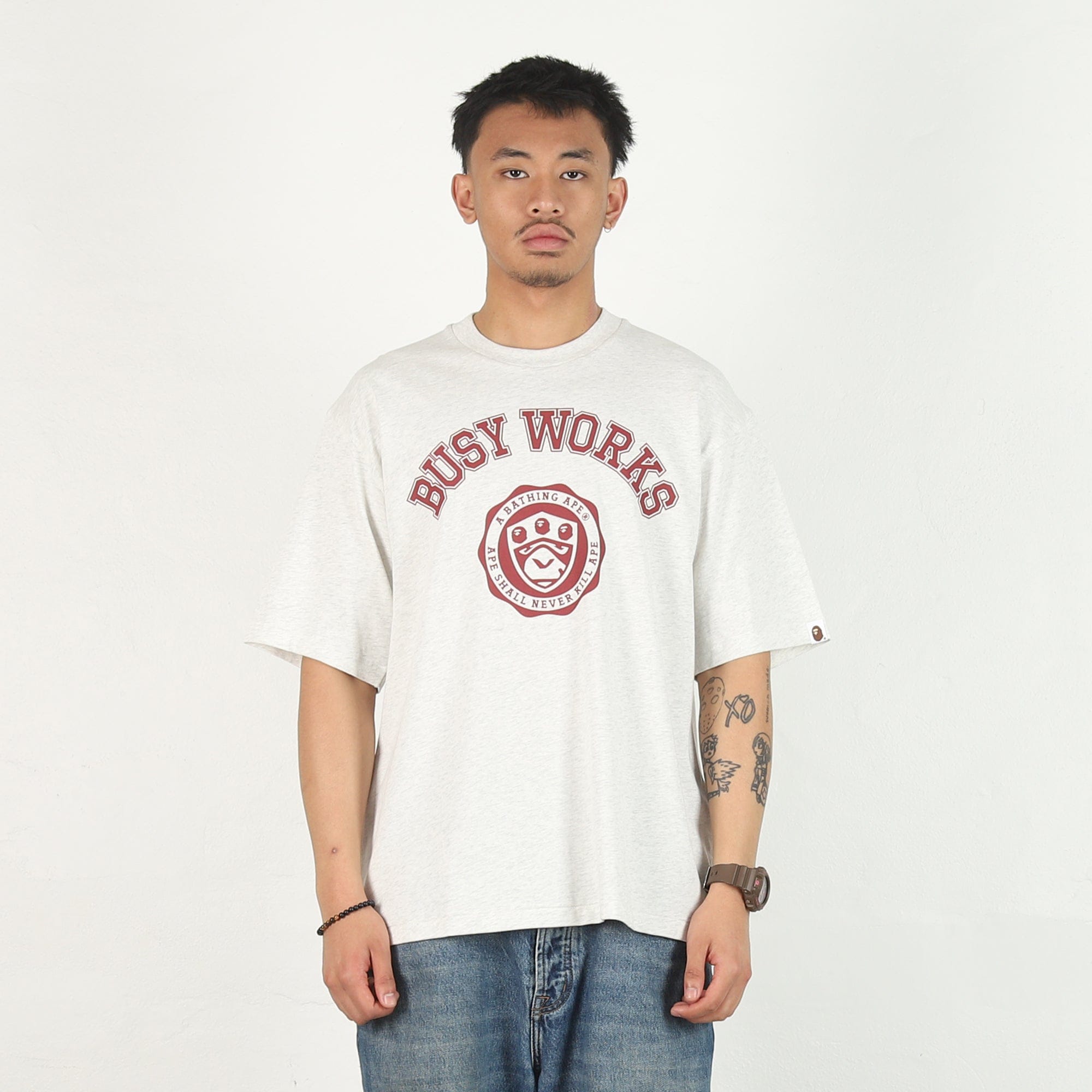 BAPE Busy Works College Relaxed T-Shirt - Grey