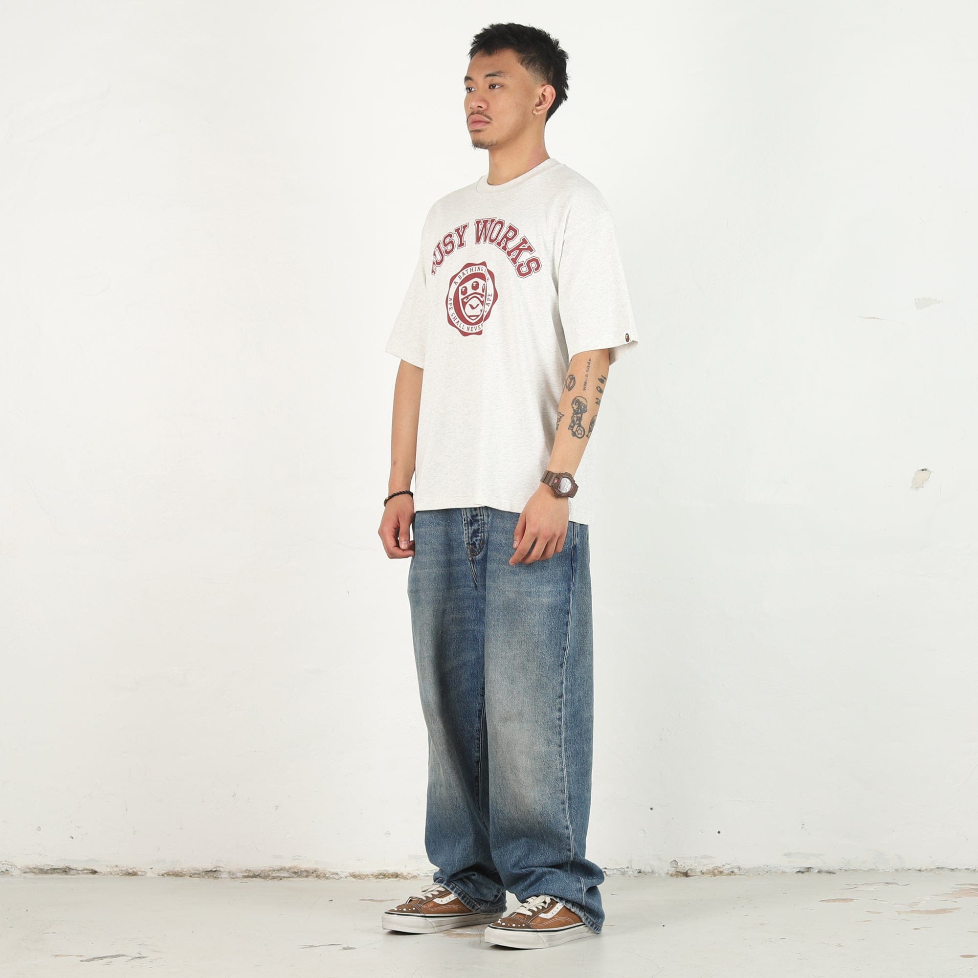 BAPE Busy Works College Relaxed T-Shirt - Grey