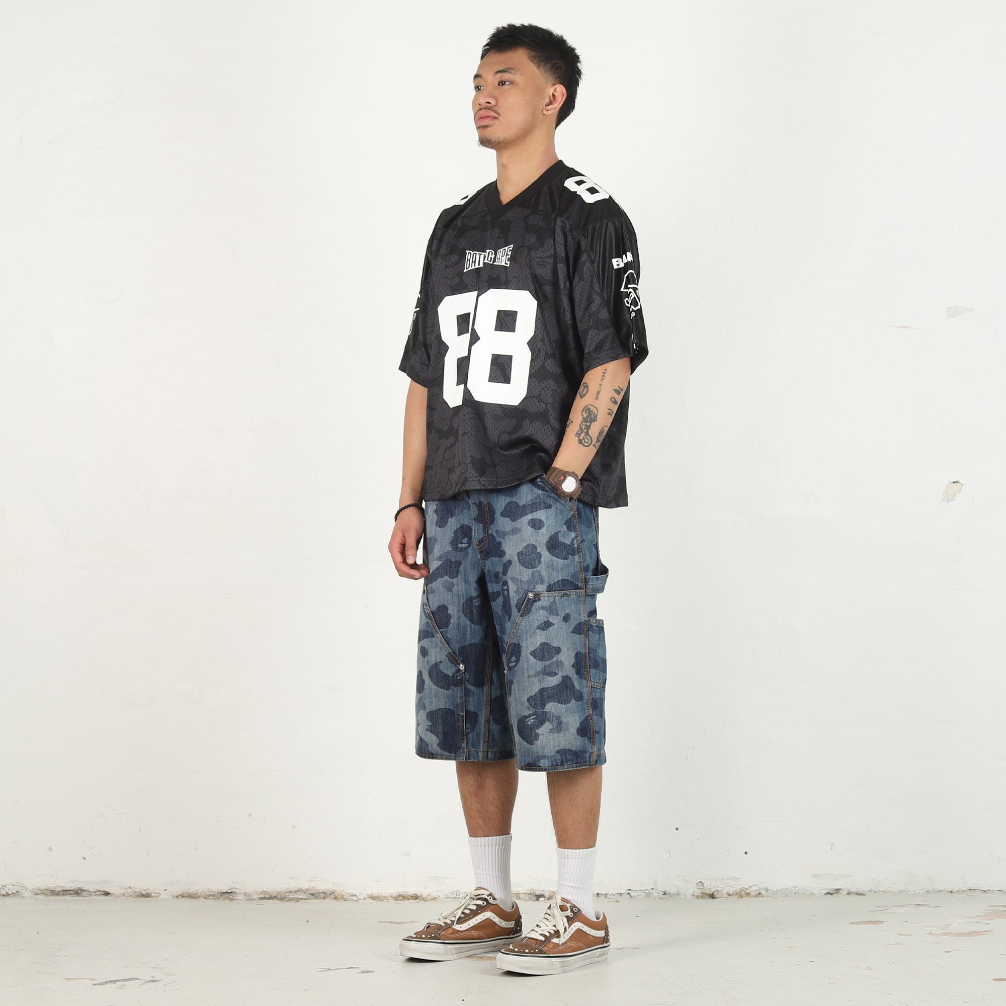 BAPE Solid Camo Logo Football Jersey T-Shirt - Black