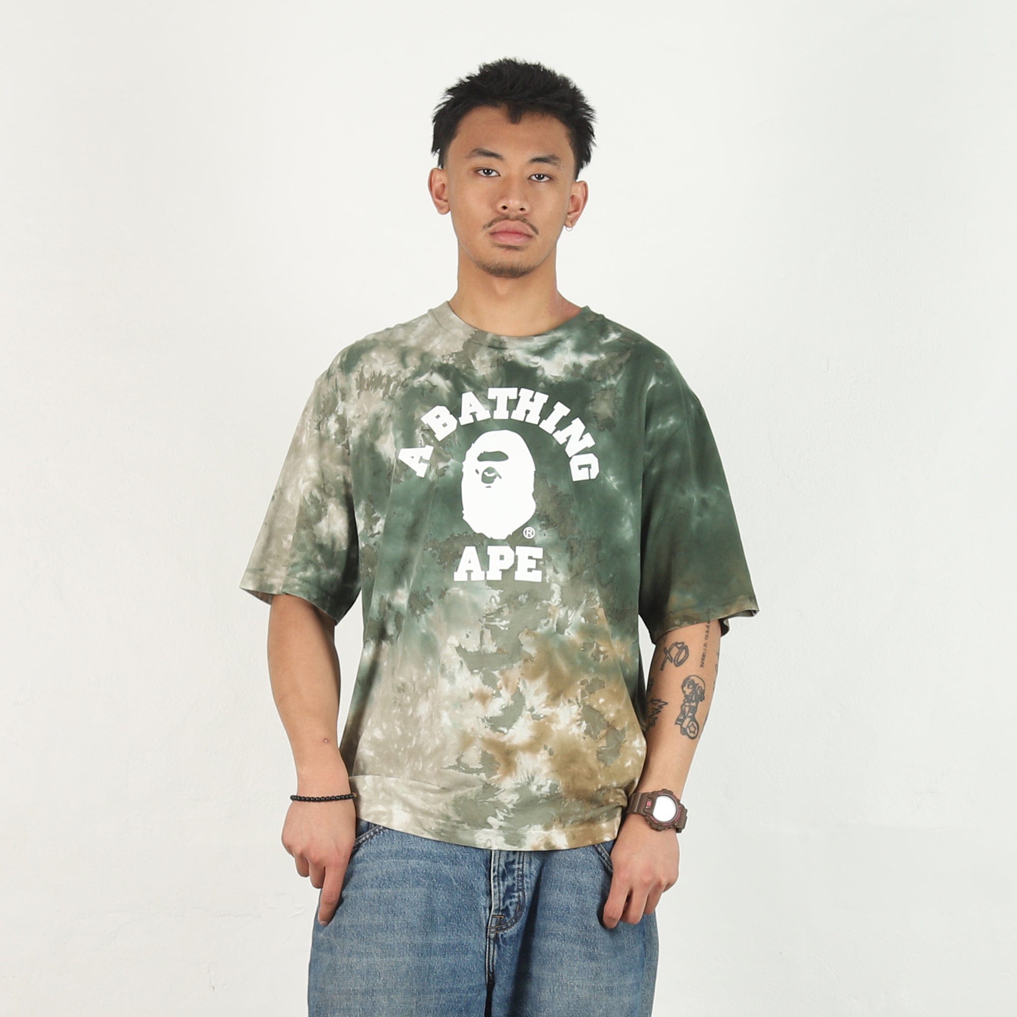 BAPE Tie Dye College Relaxed T-Shirt - Olive
