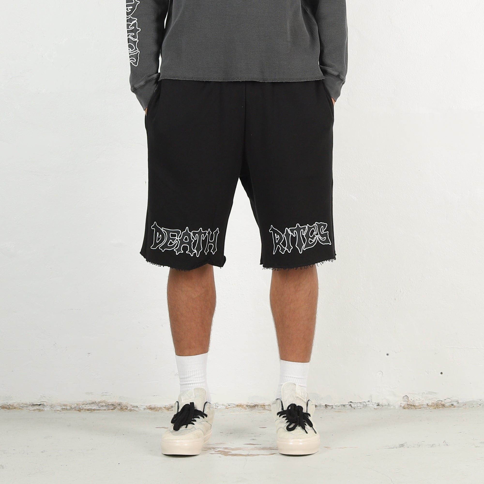 Death Rites Script Cut-Off Sweat Shorts - Black