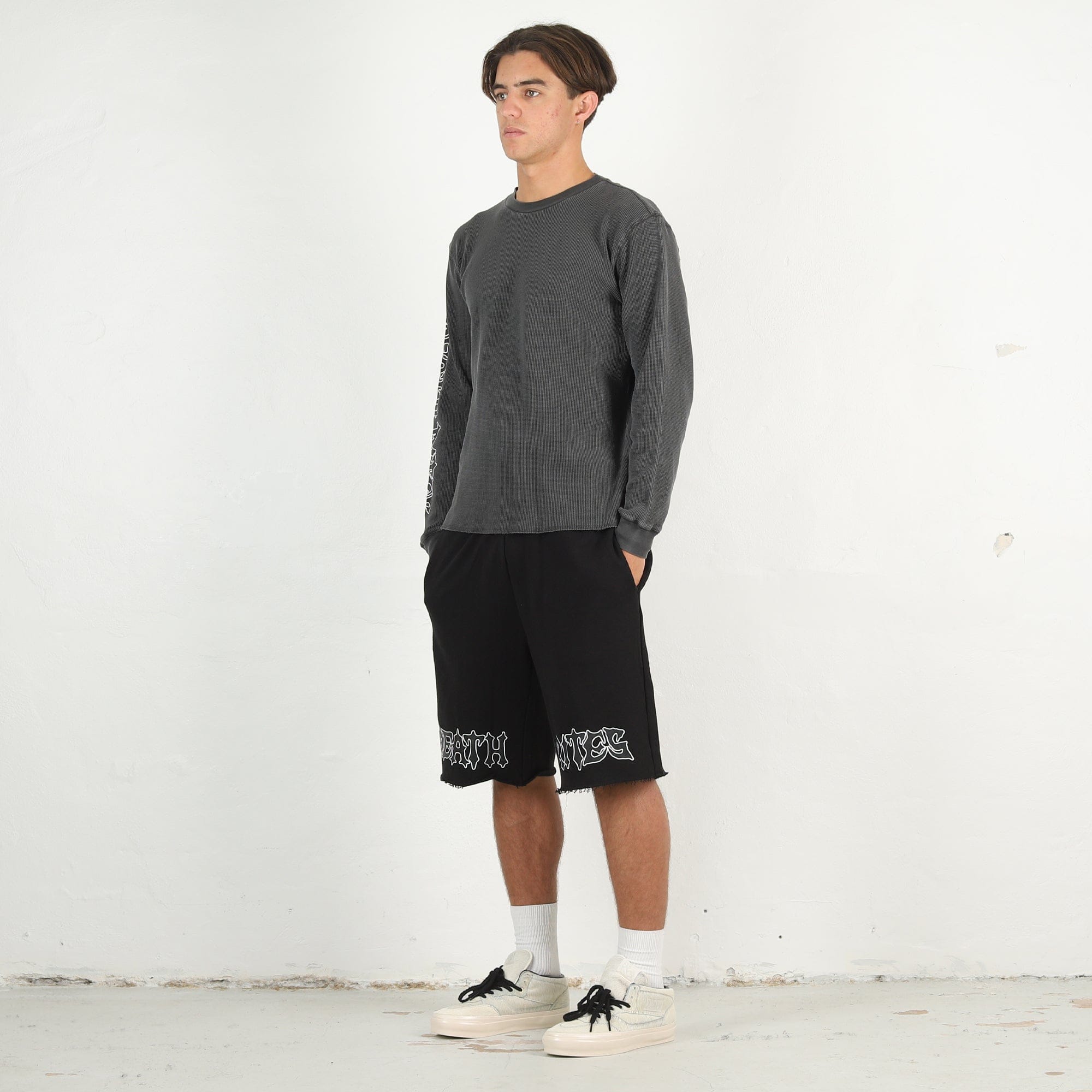 Death Rites Script Cut-Off Sweat Shorts - Black